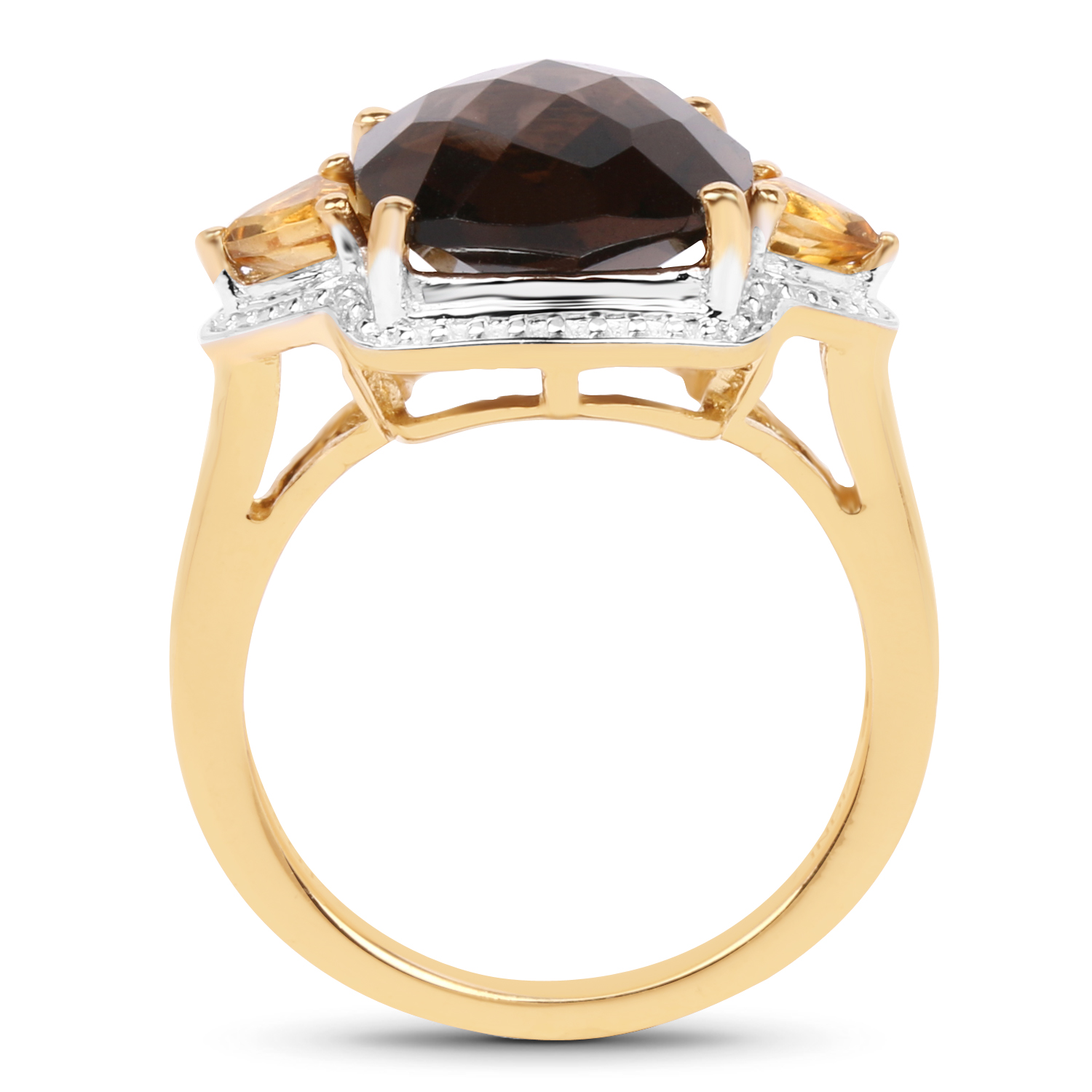 14K Yellow Gold Plated 5.95 Carat Genuine Smoky Quartz and Citrine .925 Sterling Silver Ring