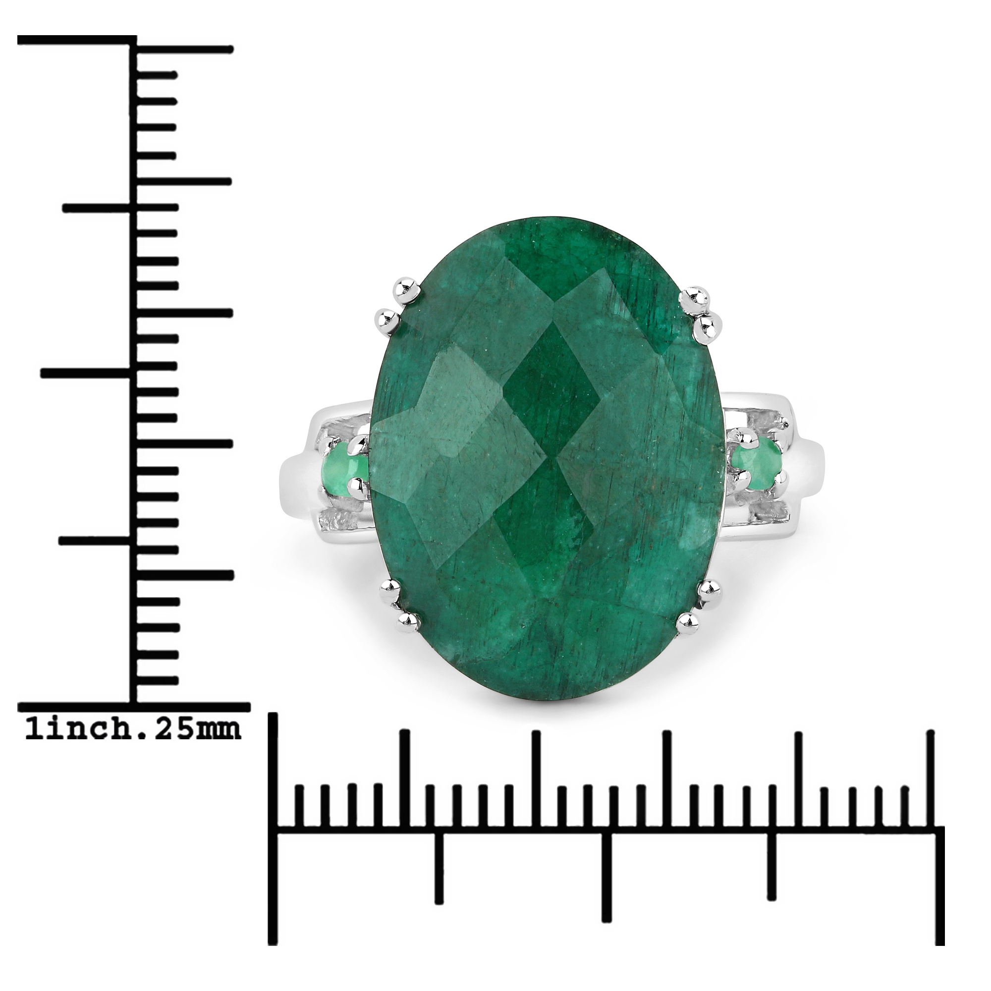 14K White Gold Plated 10.21 Carat Dyed Emerald & Emerald .925 Sterling Silver Ring