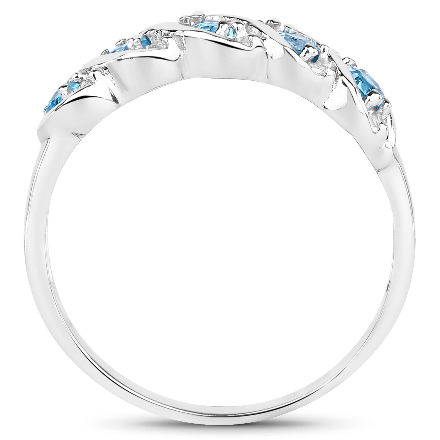 0.65 Carat Genuine Swiss Blue Topaz & White Topaz .925 Sterling Silver Ring