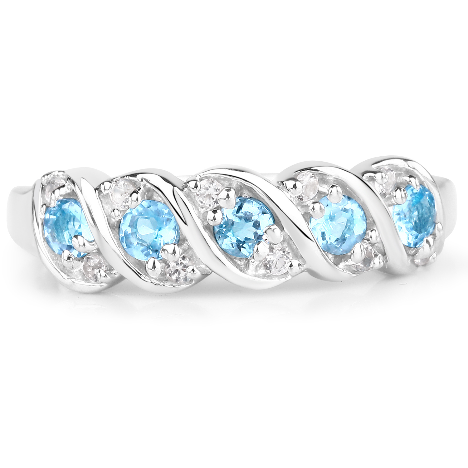 0.65 Carat Genuine Swiss Blue Topaz & White Topaz .925 Sterling Silver Ring