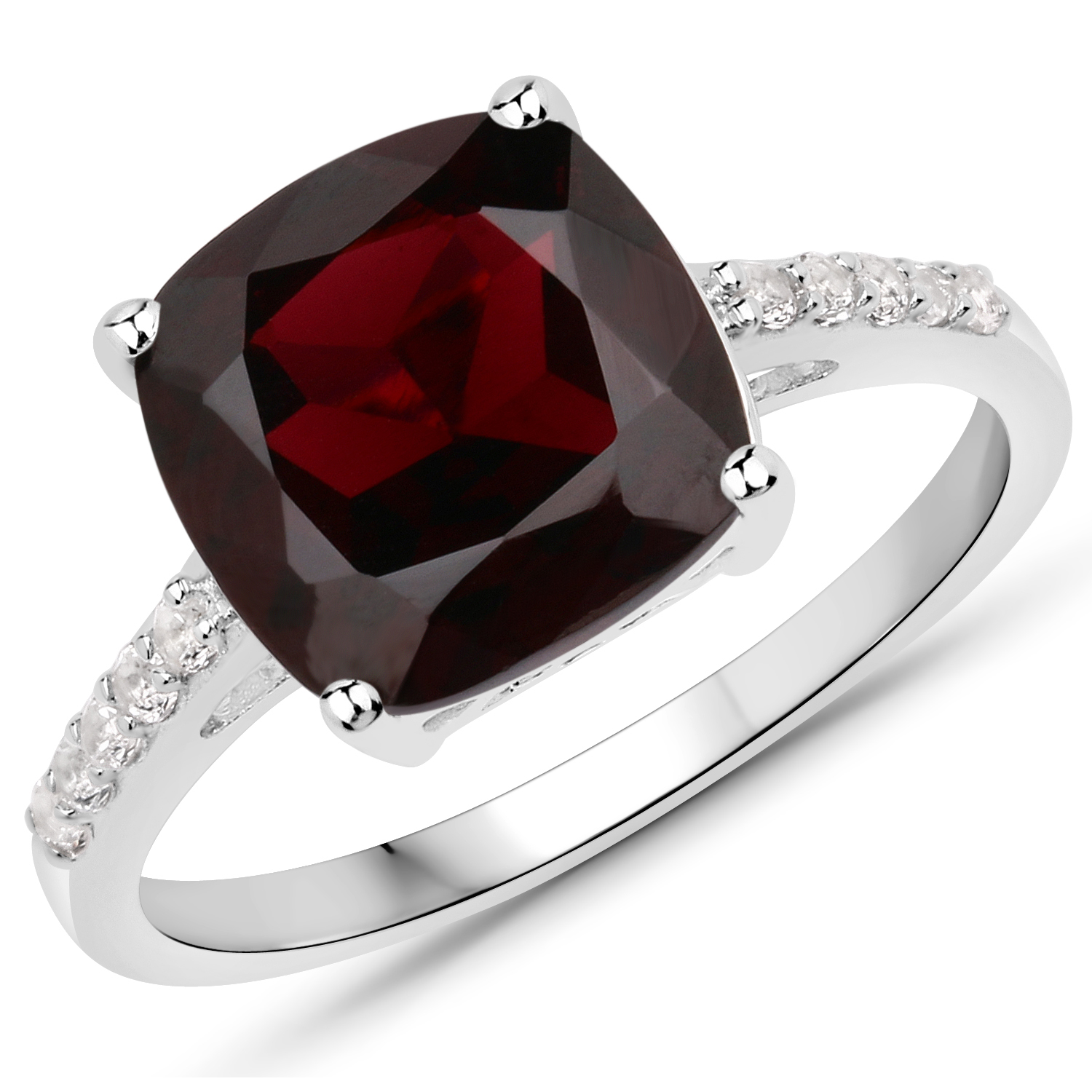 4.92 Carat Genuine Garnet and White Topaz .925 Sterling Silver Ring