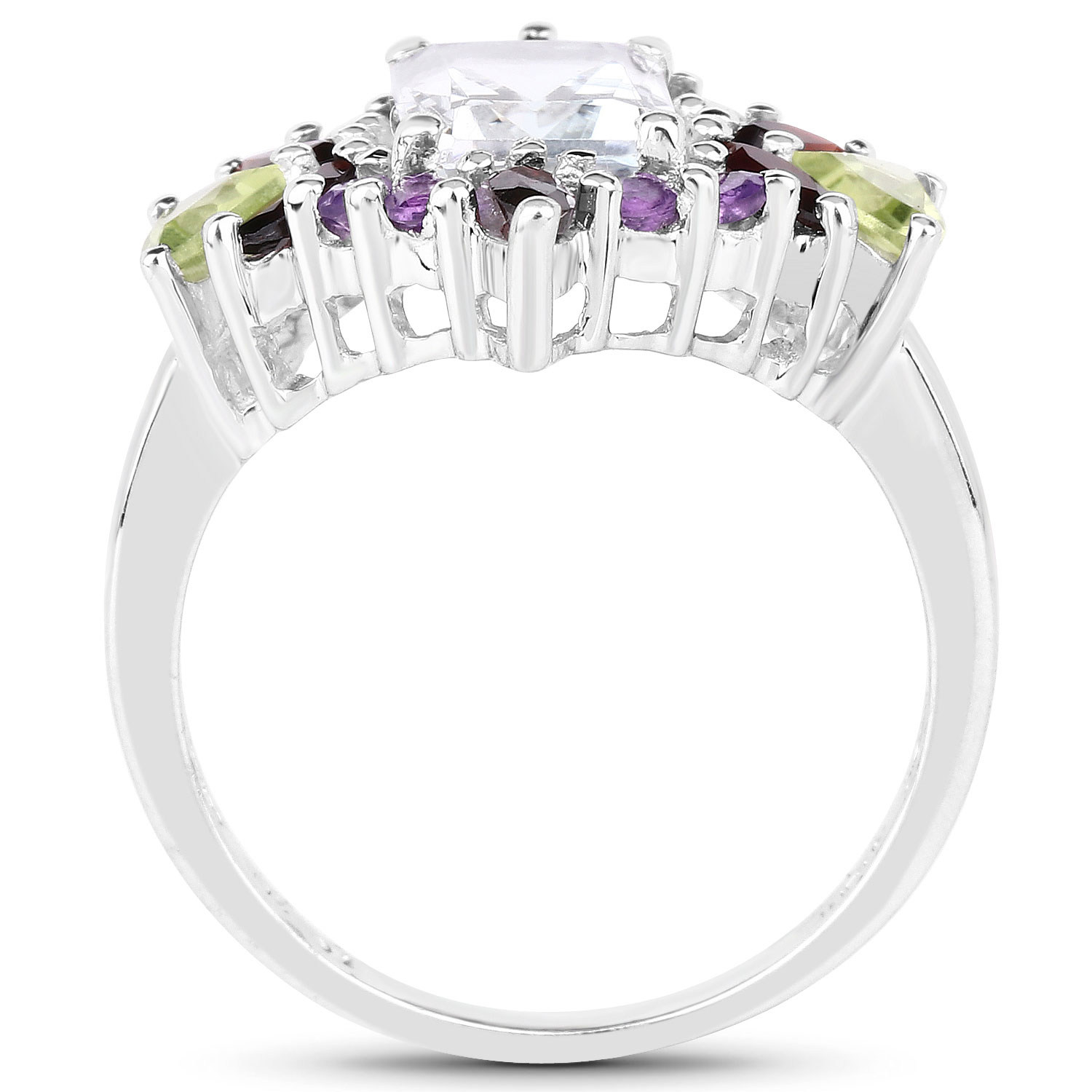 3.09 Carat Genuine Multi Stones .925 Sterling Silver Ring