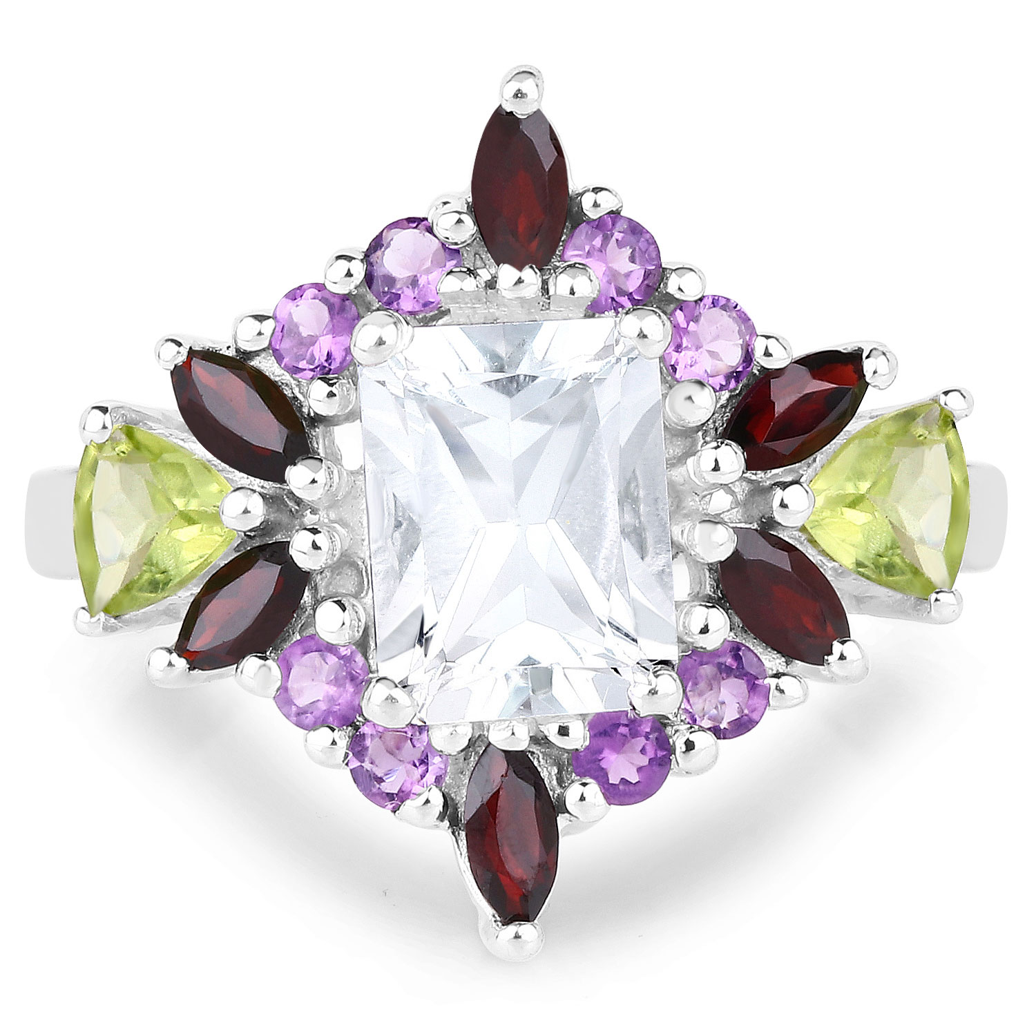 3.09 Carat Genuine Multi Stones .925 Sterling Silver Ring