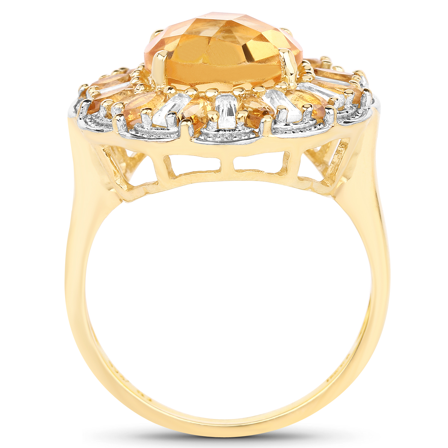 14K Yellow Gold Plated 4.89 Carat Genuine Citrine and White Topaz .925 Sterling Silver Ring