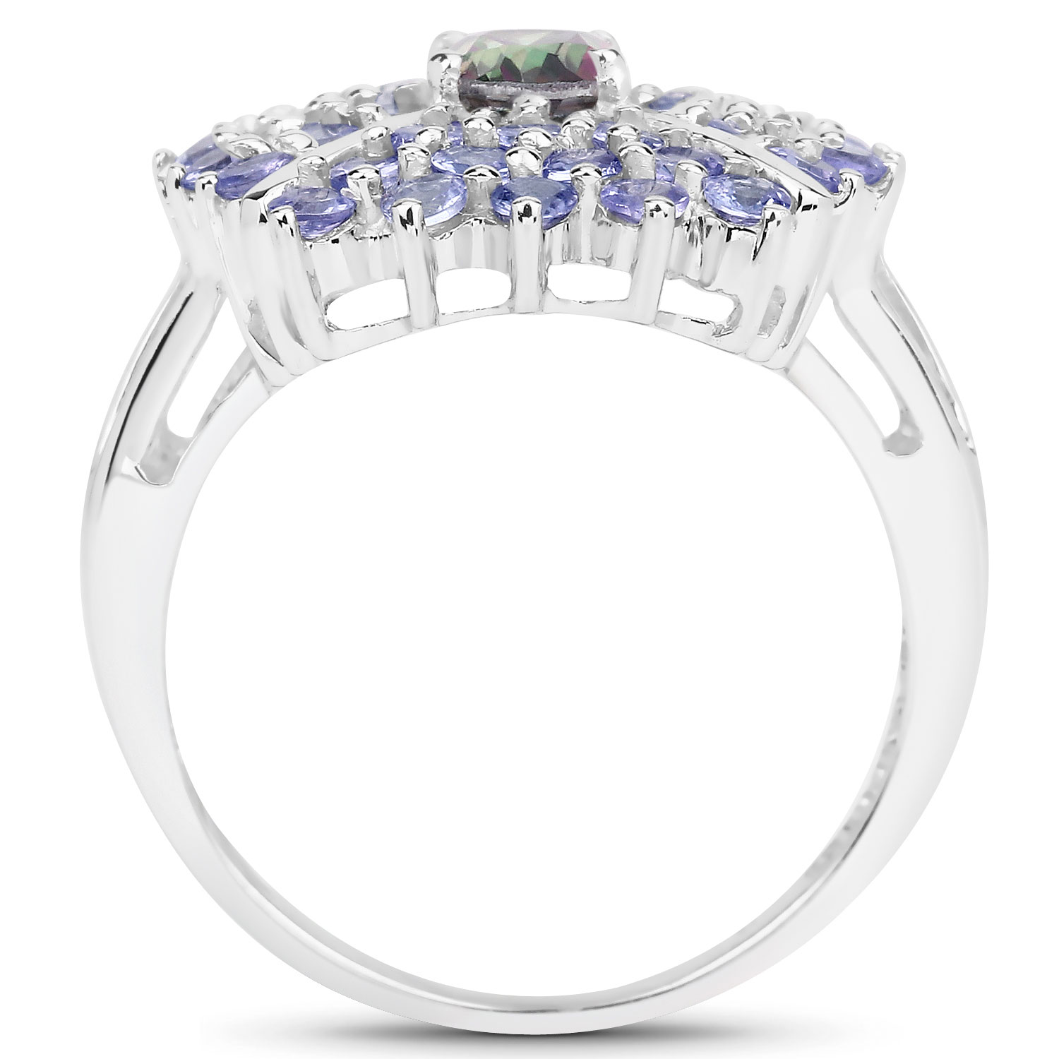 2.66 Carat Genuine Rainbow Quartz and Tanzanite .925 Sterling Silver Ring