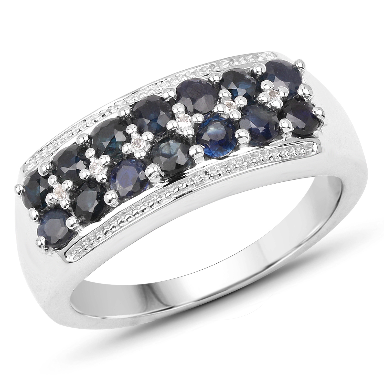 1.15 Carat Genuine Blue Sapphire & White Topaz .925 Sterling Silver Ring