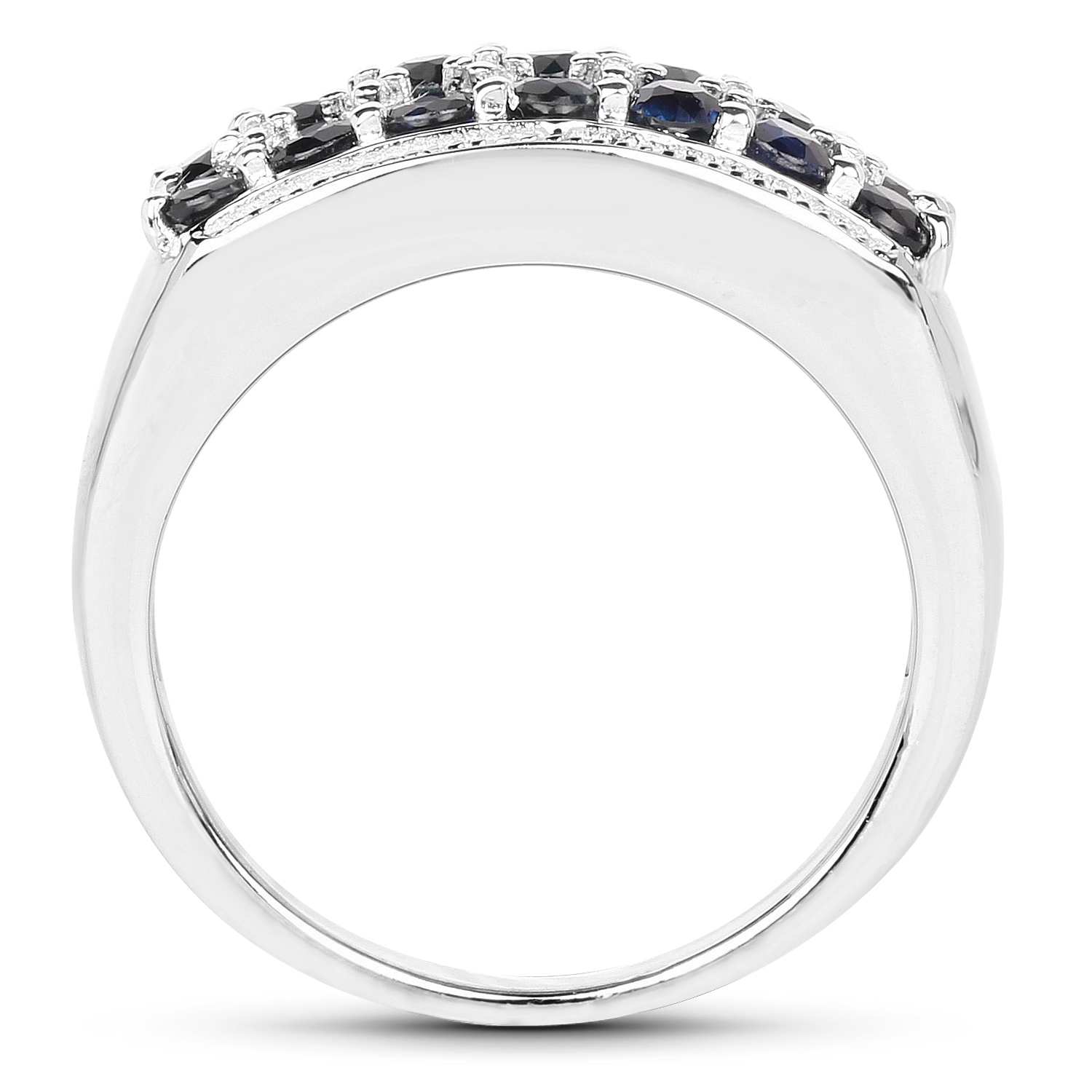 1.15 Carat Genuine Blue Sapphire & White Topaz .925 Sterling Silver Ring