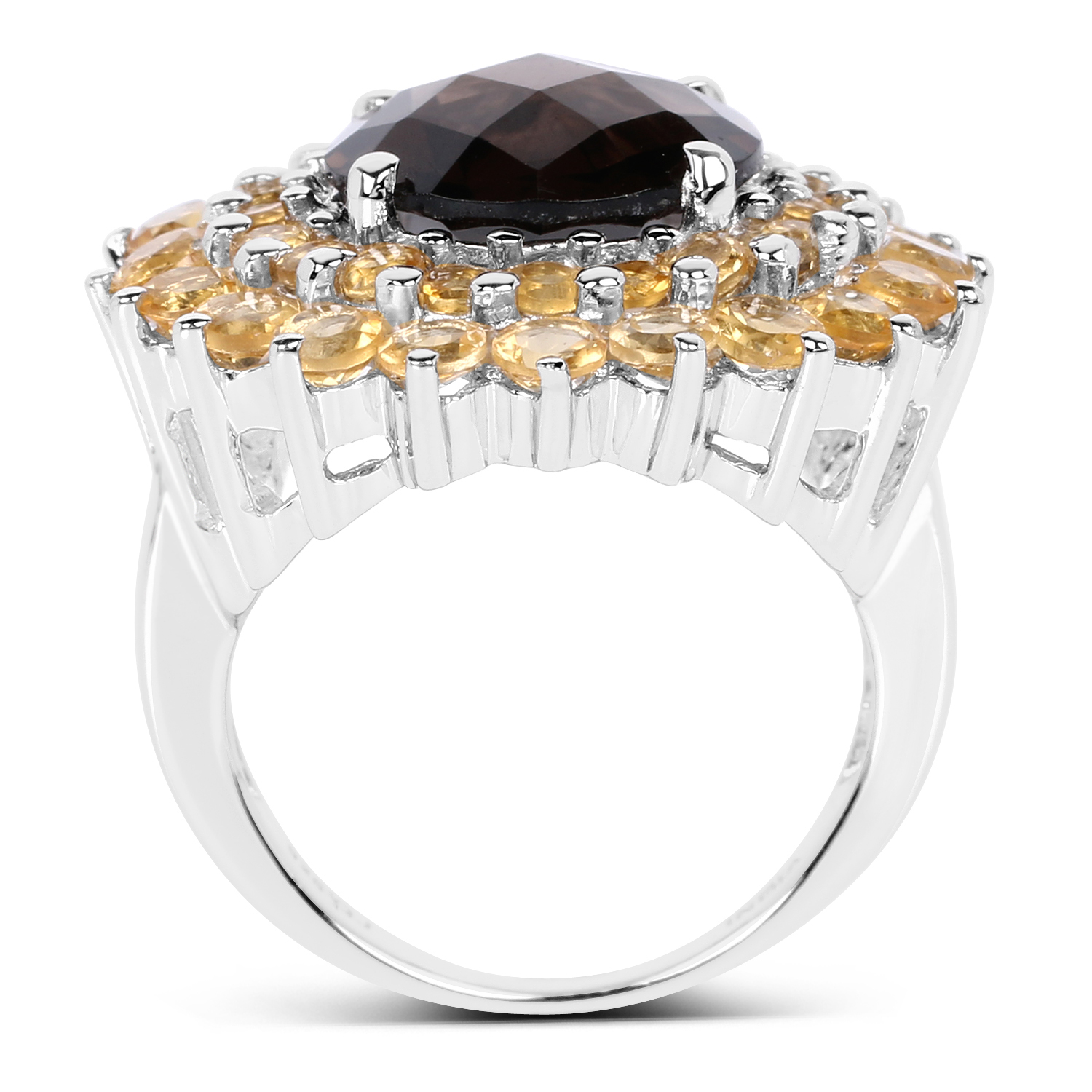8.56 Carat Genuine Smoky Quartz & Citrine .925 Sterling Silver Ring
