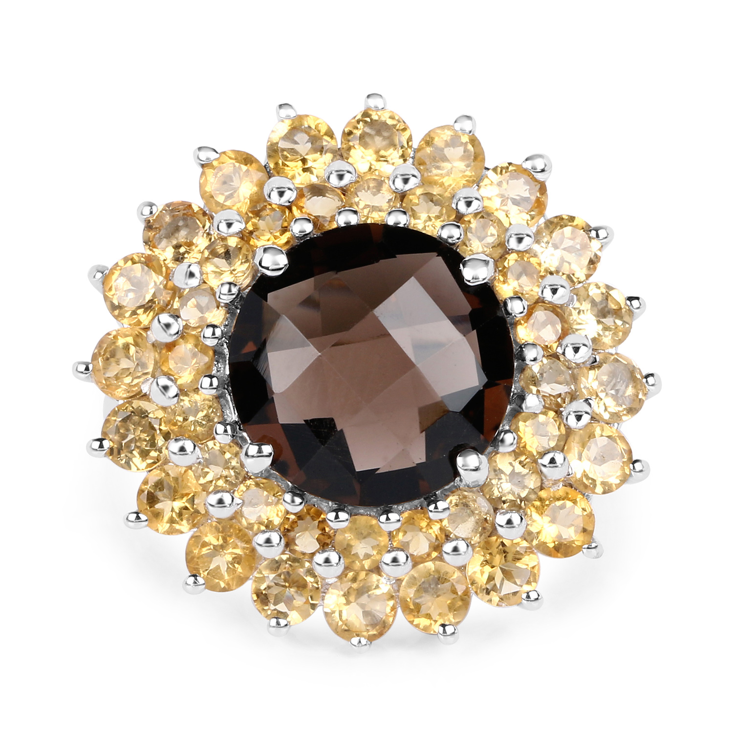 8.56 Carat Genuine Smoky Quartz & Citrine .925 Sterling Silver Ring