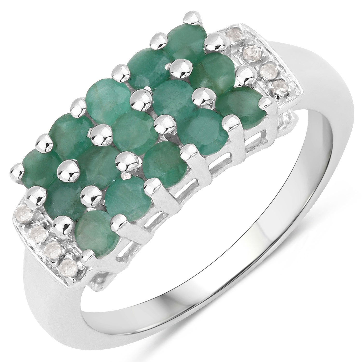 0.86 Carat Genuine Emerald and White Diamond .925 Sterling Silver Ring