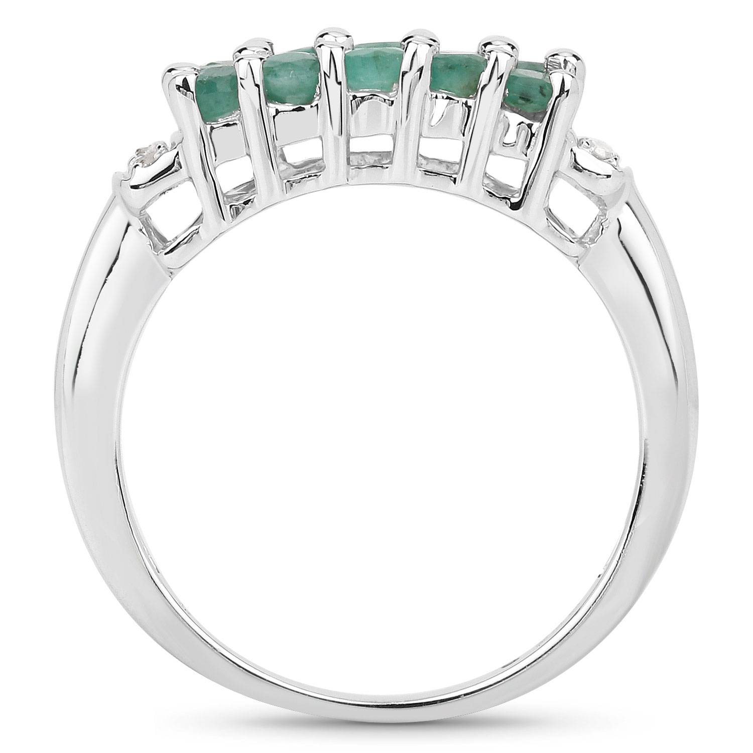 0.86 Carat Genuine Emerald and White Diamond .925 Sterling Silver Ring