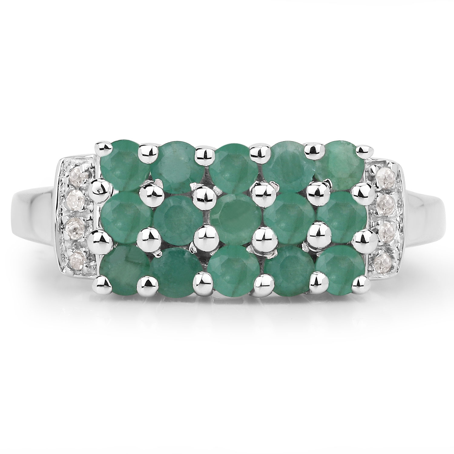 0.86 Carat Genuine Emerald and White Diamond .925 Sterling Silver Ring