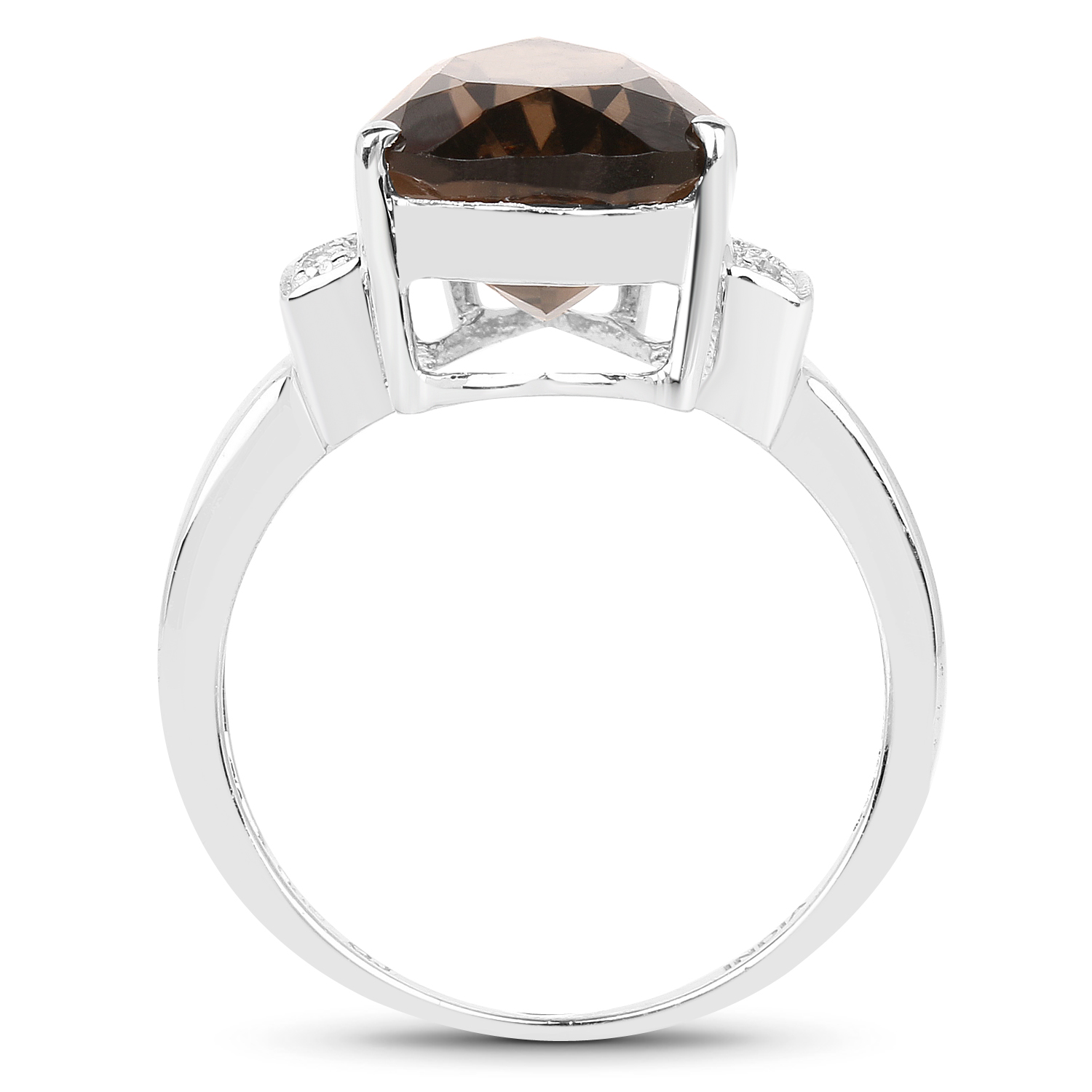 5.35 Carat Genuine Smoky Quartz and White Topaz .925 Sterling Silver Ring