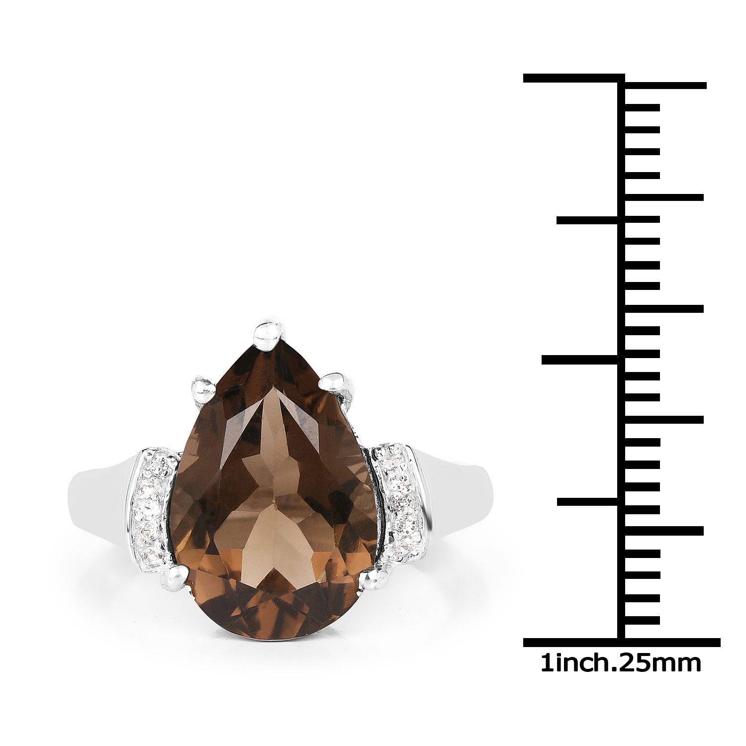 5.35 Carat Genuine Smoky Quartz and White Topaz .925 Sterling Silver Ring