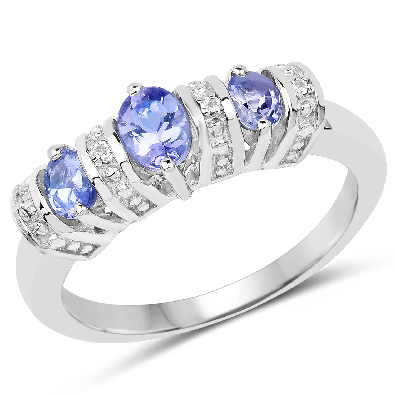 0.69 Carat Genuine Tanzanite and White Diamond .925 Sterling Silver Ring