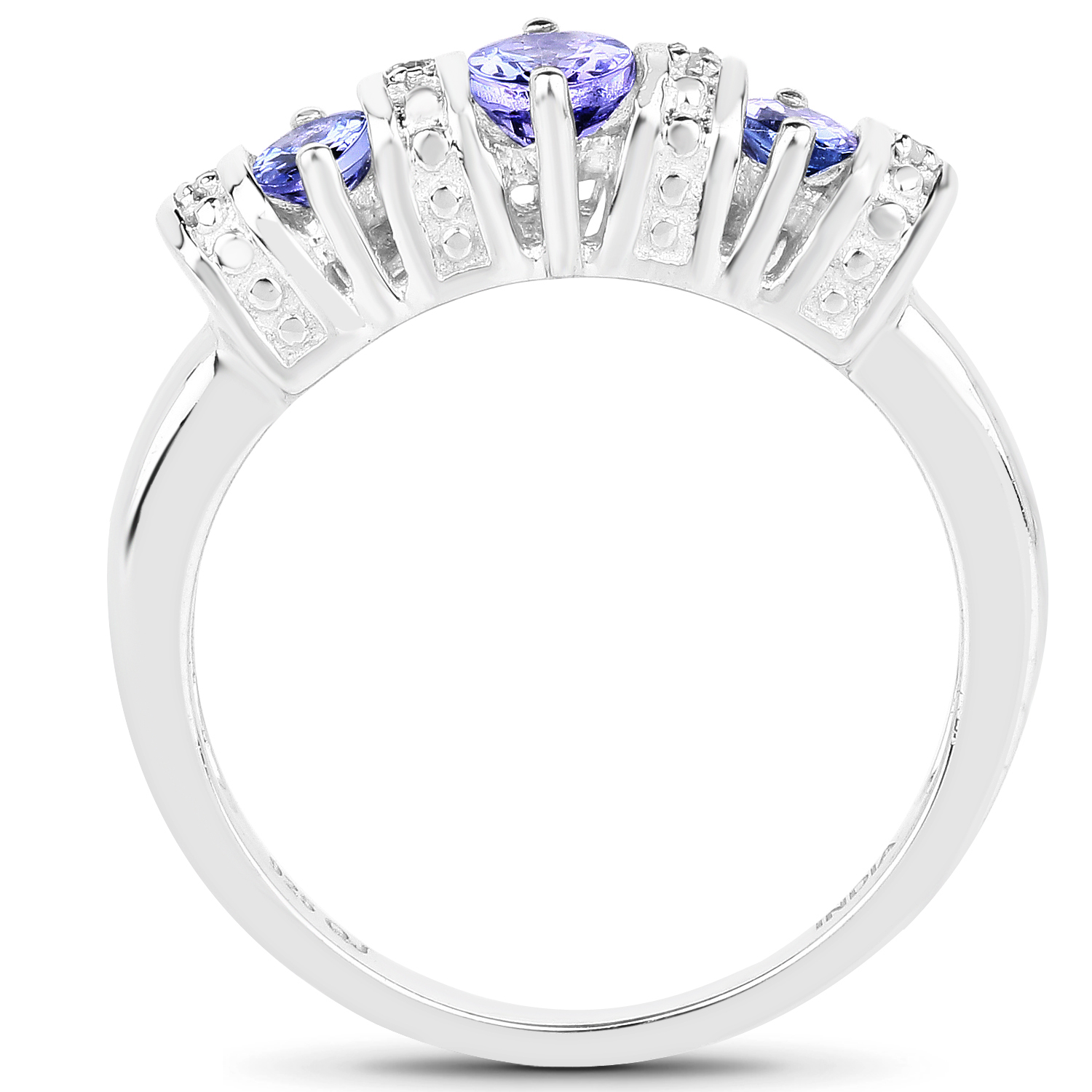 0.69 Carat Genuine Tanzanite and White Diamond .925 Sterling Silver Ring