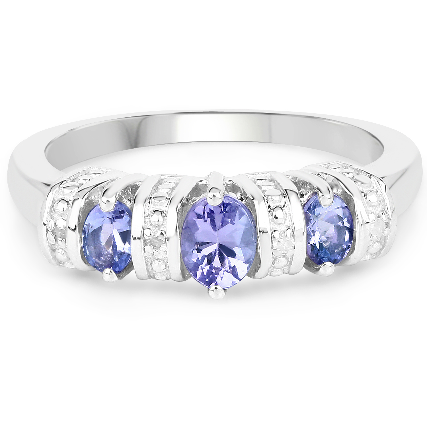 0.69 Carat Genuine Tanzanite and White Diamond .925 Sterling Silver Ring