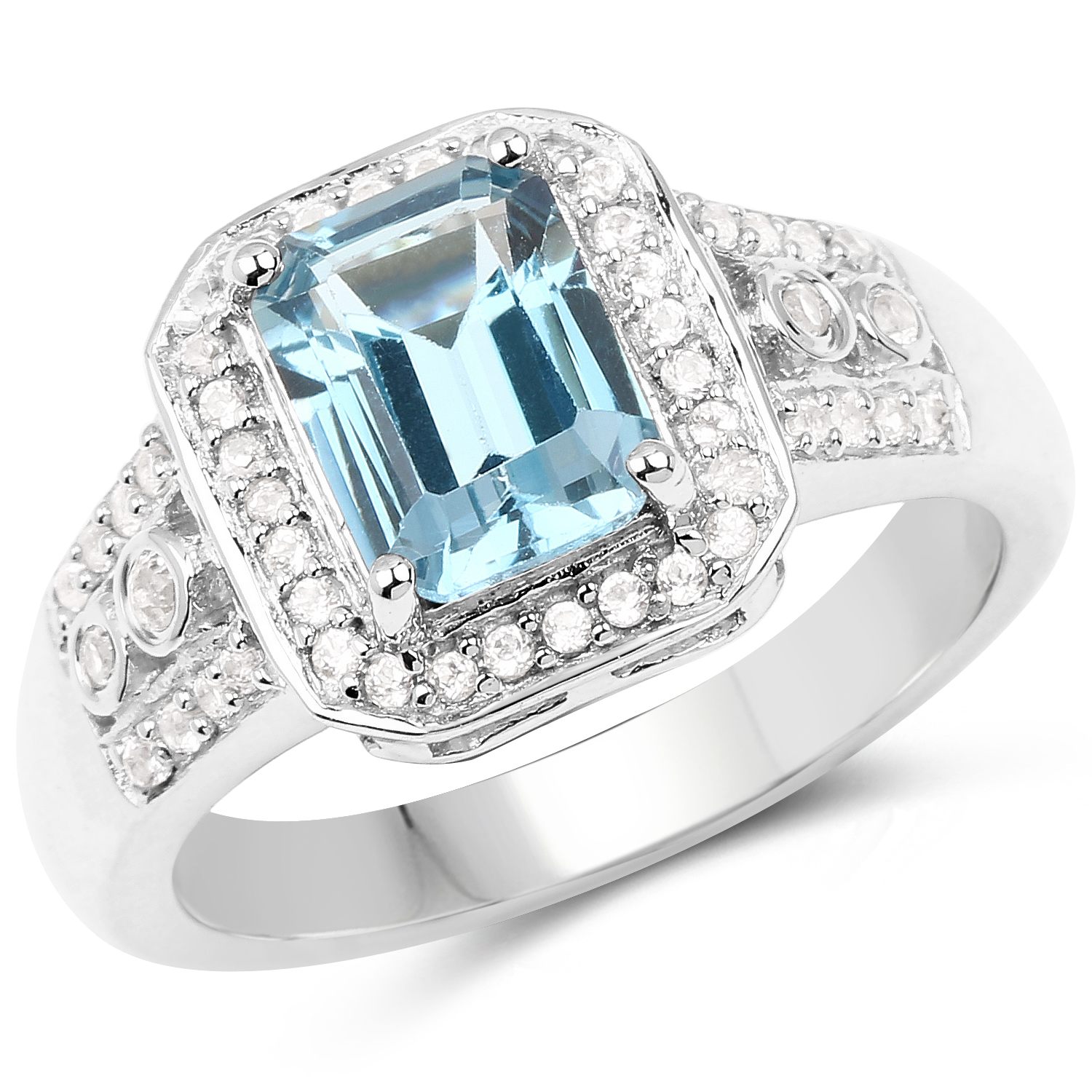2.24 Carat Genuine London Blue Topaz & White Topaz .925 Sterling Silver Ring
