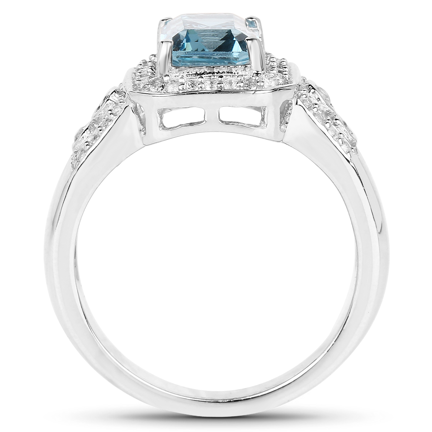 2.24 Carat Genuine London Blue Topaz & White Topaz .925 Sterling Silver Ring