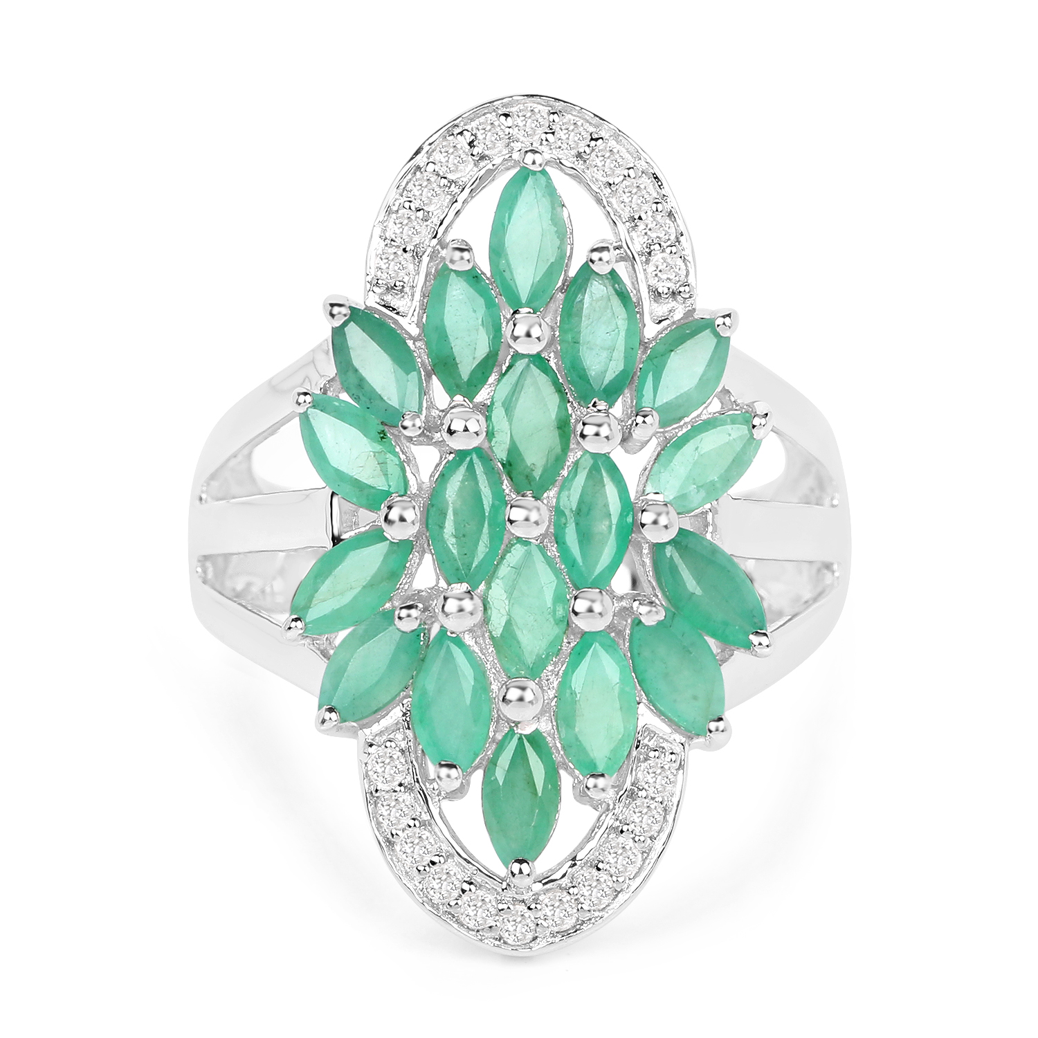 2.74 Carat Genuine Emerald and White Topaz .925 Sterling Silver Ring