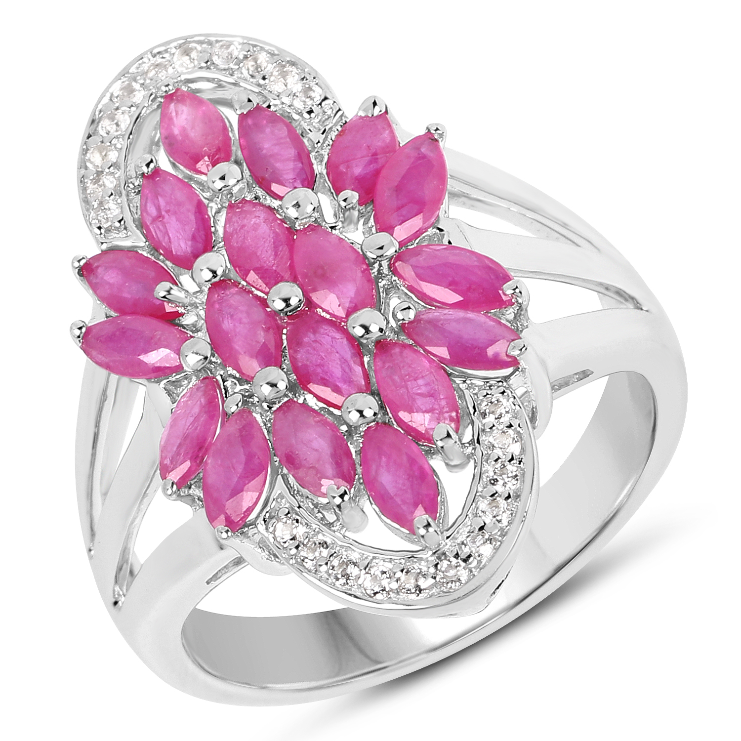 2.74 Carat Genuine Ruby and White Topaz .925 Sterling Silver Ring