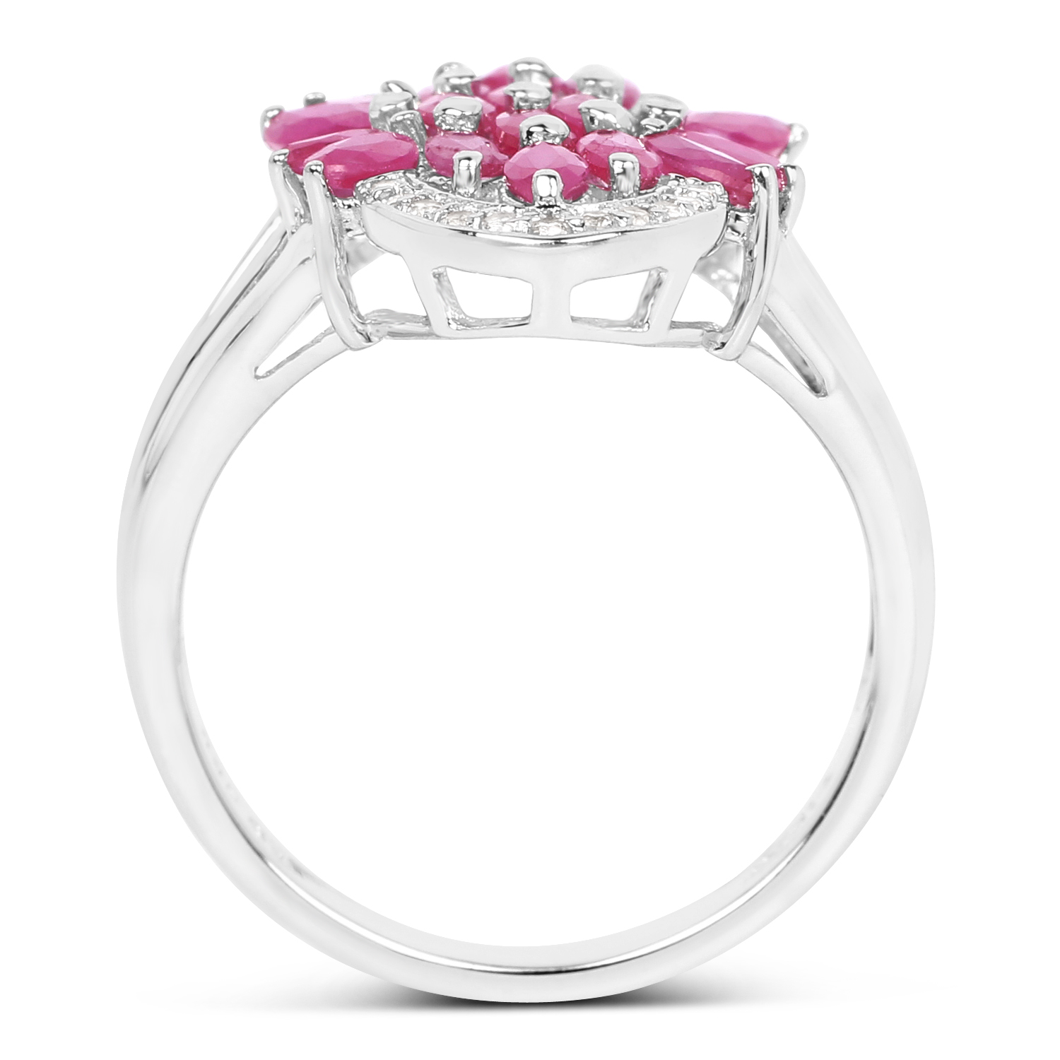 2.74 Carat Genuine Ruby and White Topaz .925 Sterling Silver Ring