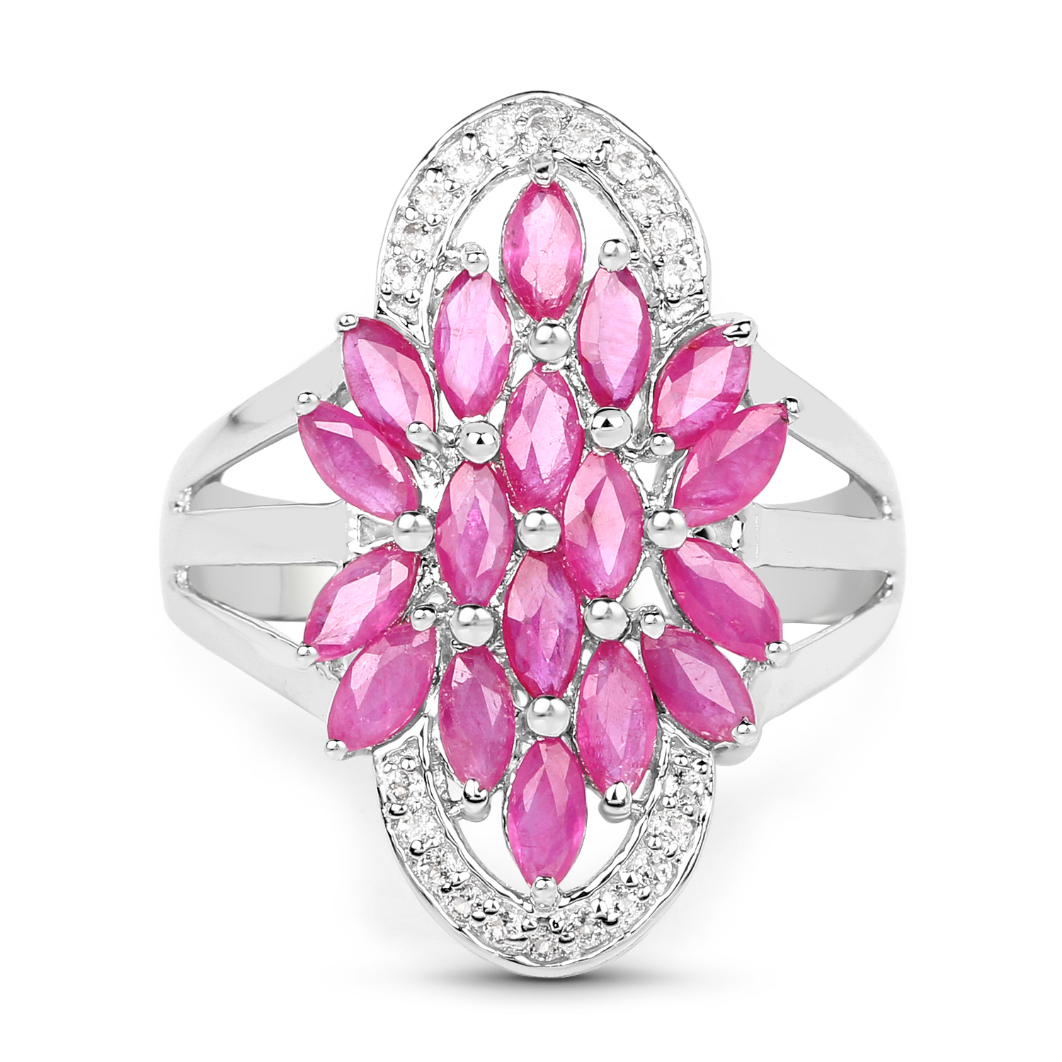 2.74 Carat Genuine Ruby and White Topaz .925 Sterling Silver Ring