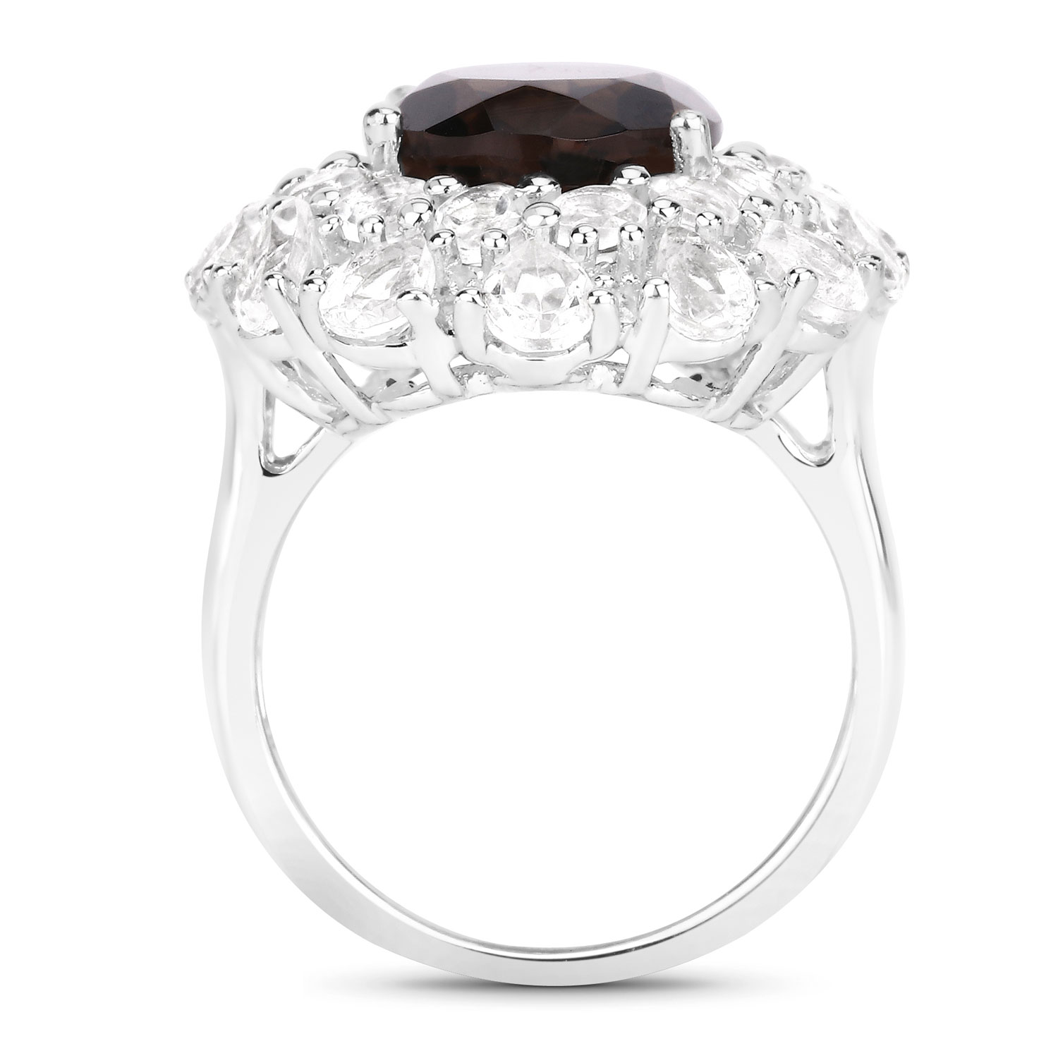 9.29 Carat Genuine Smoky Quartz and White Topaz .925 Sterling Silver Ring