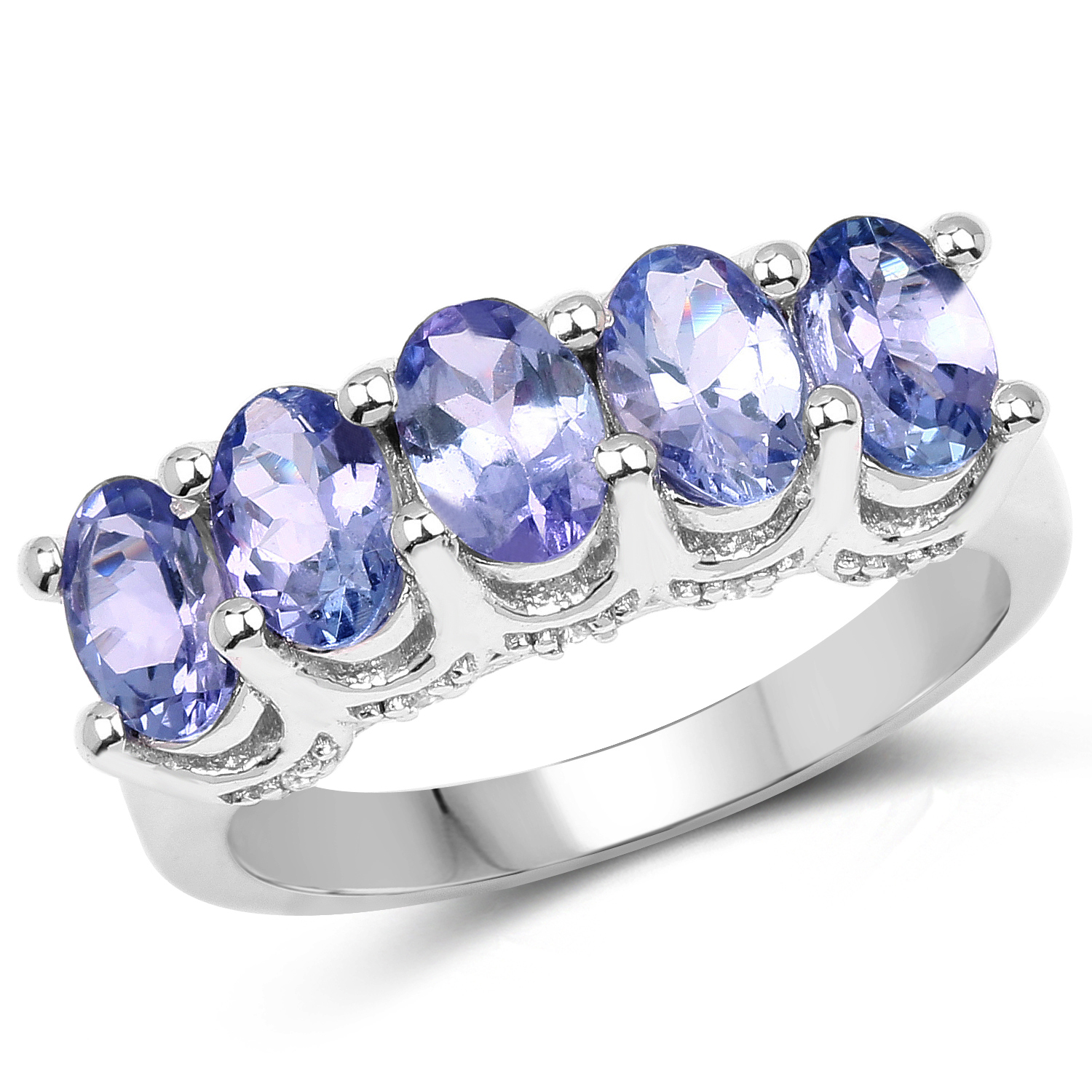 2.25 Carat Genuine Tanzanite & White Topaz .925 Sterling Silver Ring