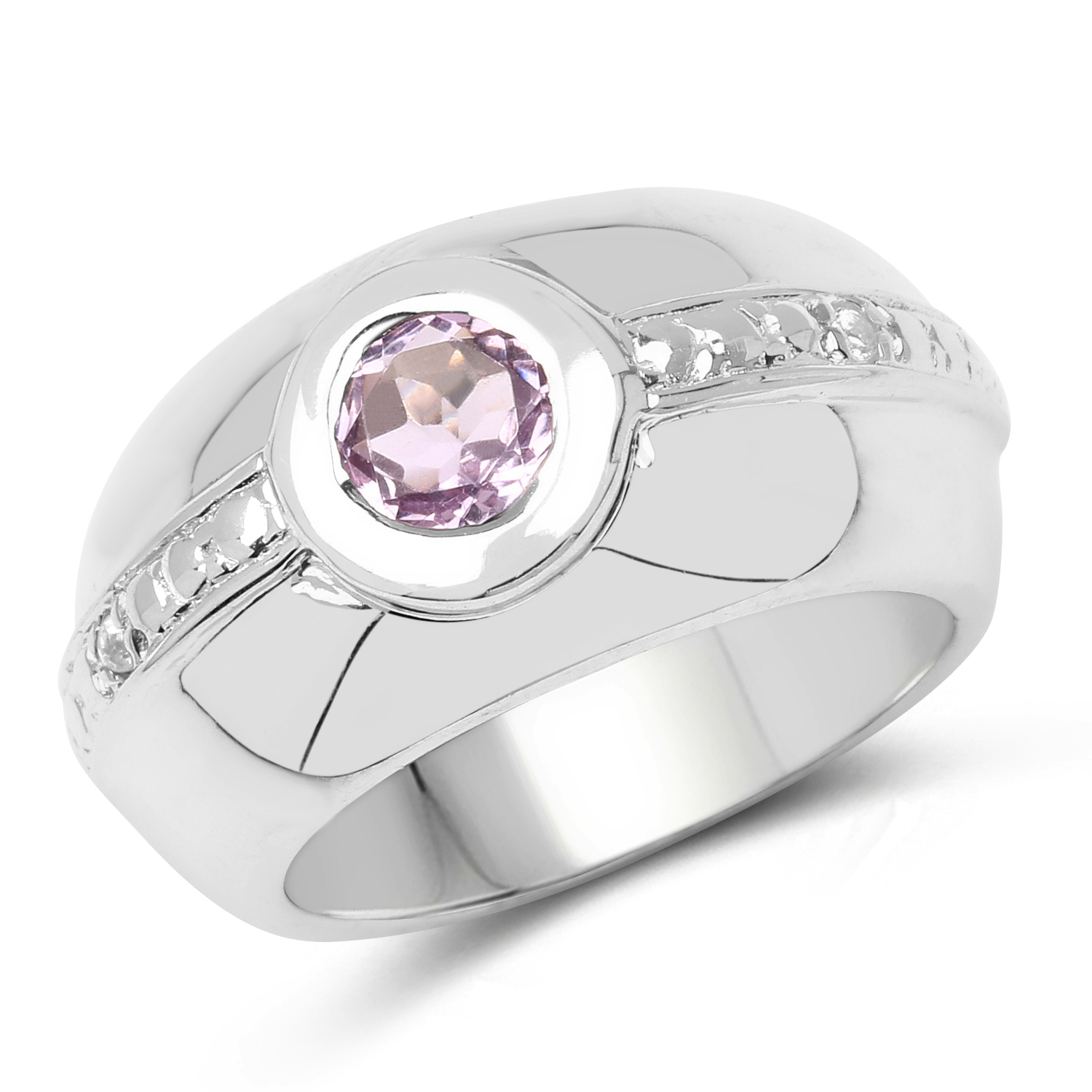 0.77 Carat Genuine Amethyst & White Topaz .925 Sterling Silver Ring