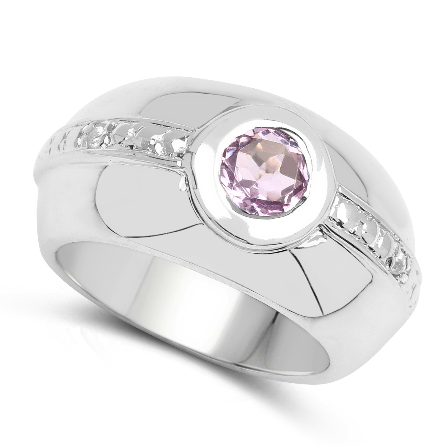 0.77 Carat Genuine Amethyst & White Topaz .925 Sterling Silver Ring