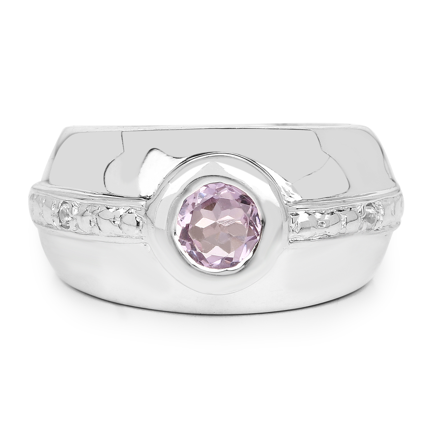 0.77 Carat Genuine Amethyst & White Topaz .925 Sterling Silver Ring
