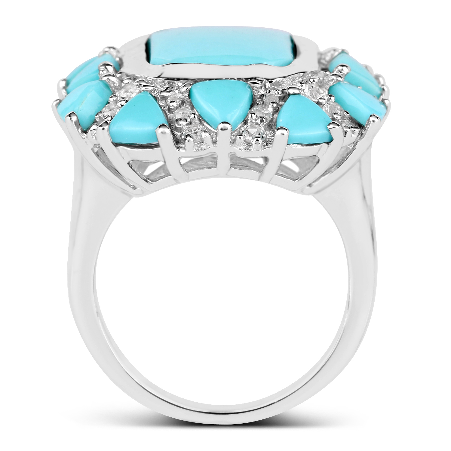 9.37 Carat Genuine Turquoise and White Topaz .925 Sterling Silver Ring