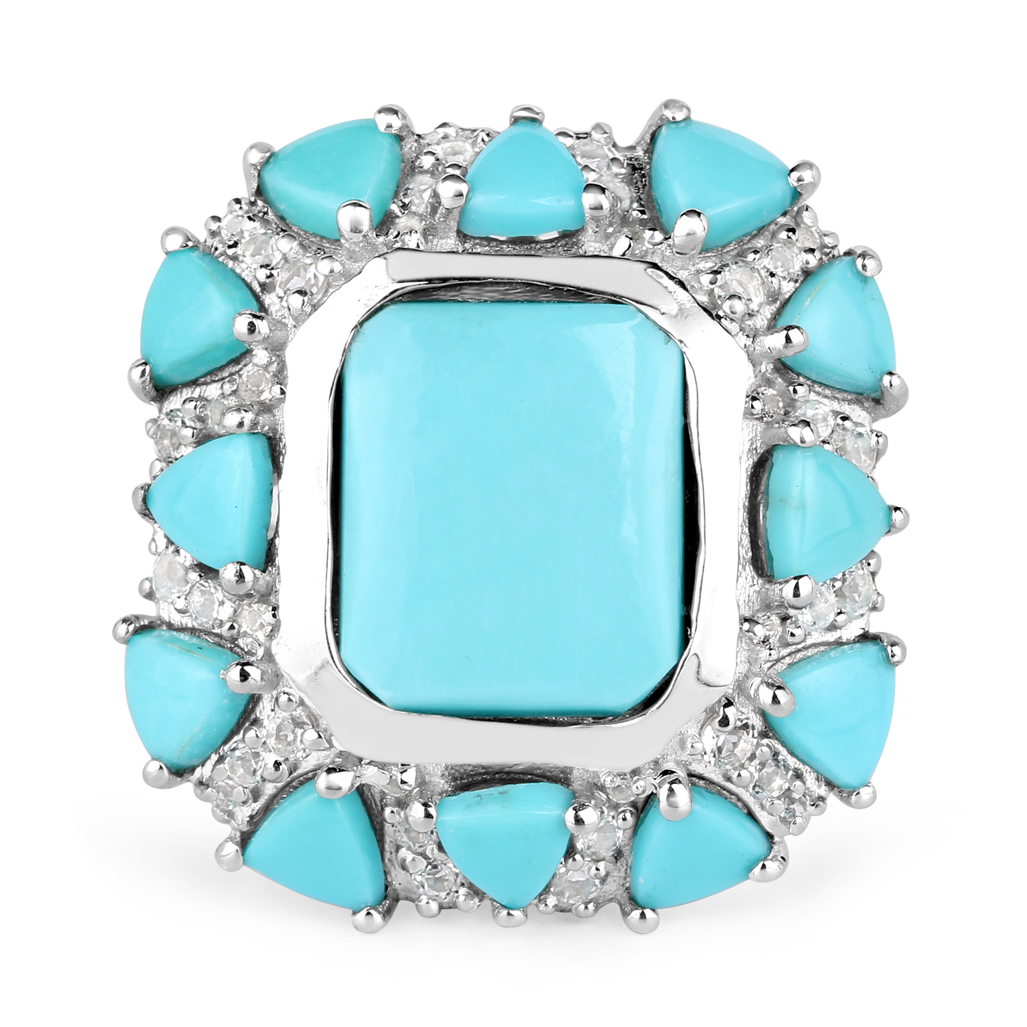 9.37 Carat Genuine Turquoise and White Topaz .925 Sterling Silver Ring