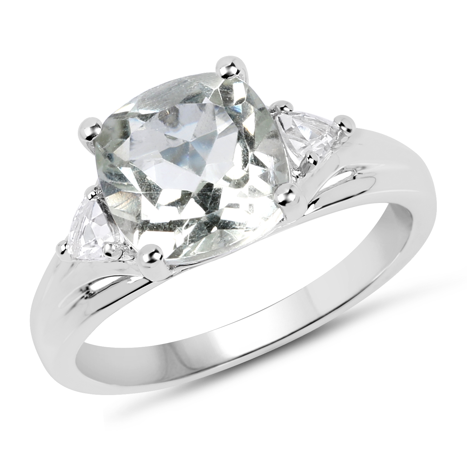 3.86 Carat Genuine Green Amethyst & White Topaz .925 Sterling Silver Ring