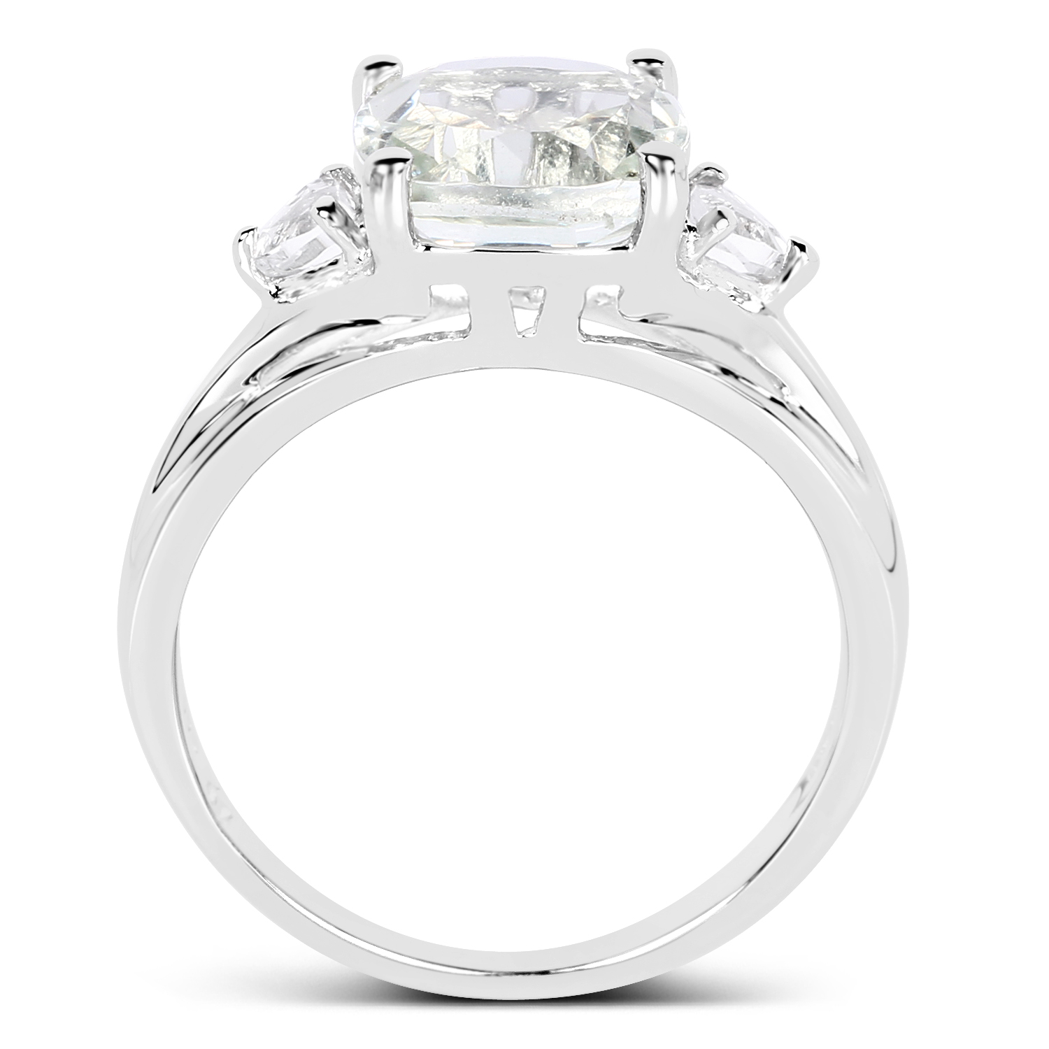 3.86 Carat Genuine Green Amethyst & White Topaz .925 Sterling Silver Ring