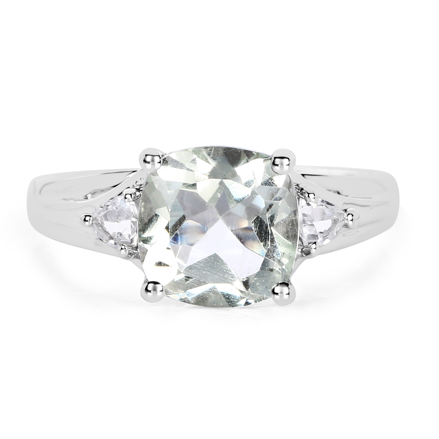 3.86 Carat Genuine Green Amethyst & White Topaz .925 Sterling Silver Ring