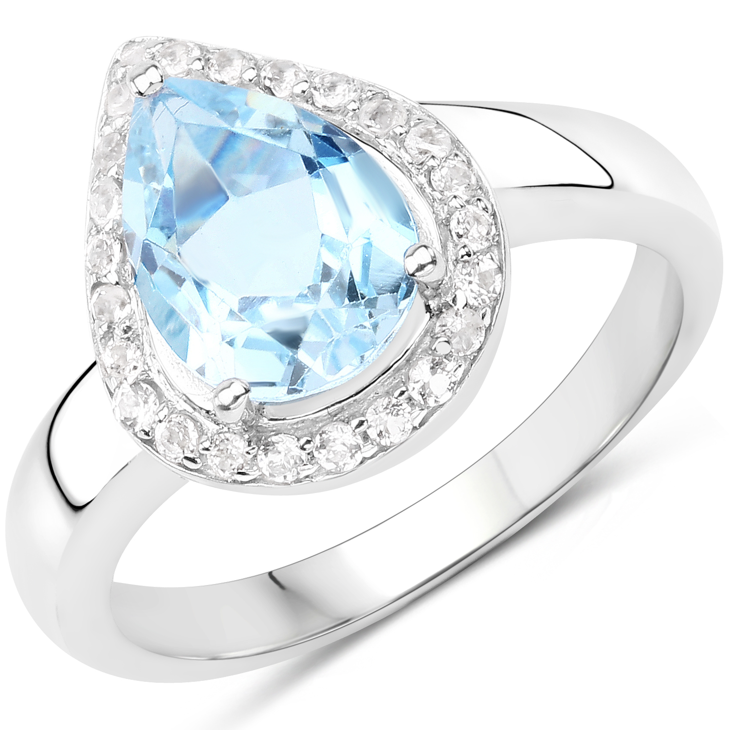 2.25 Carat Genuine Blue Topaz and White Topaz .925 Sterling Silver Ring