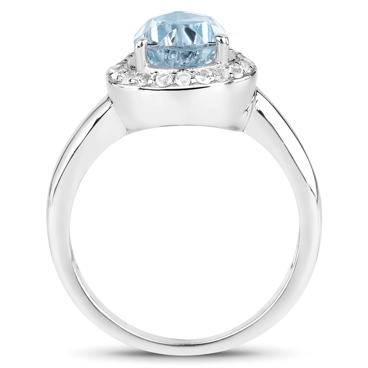 2.25 Carat Genuine Blue Topaz and White Topaz .925 Sterling Silver Ring