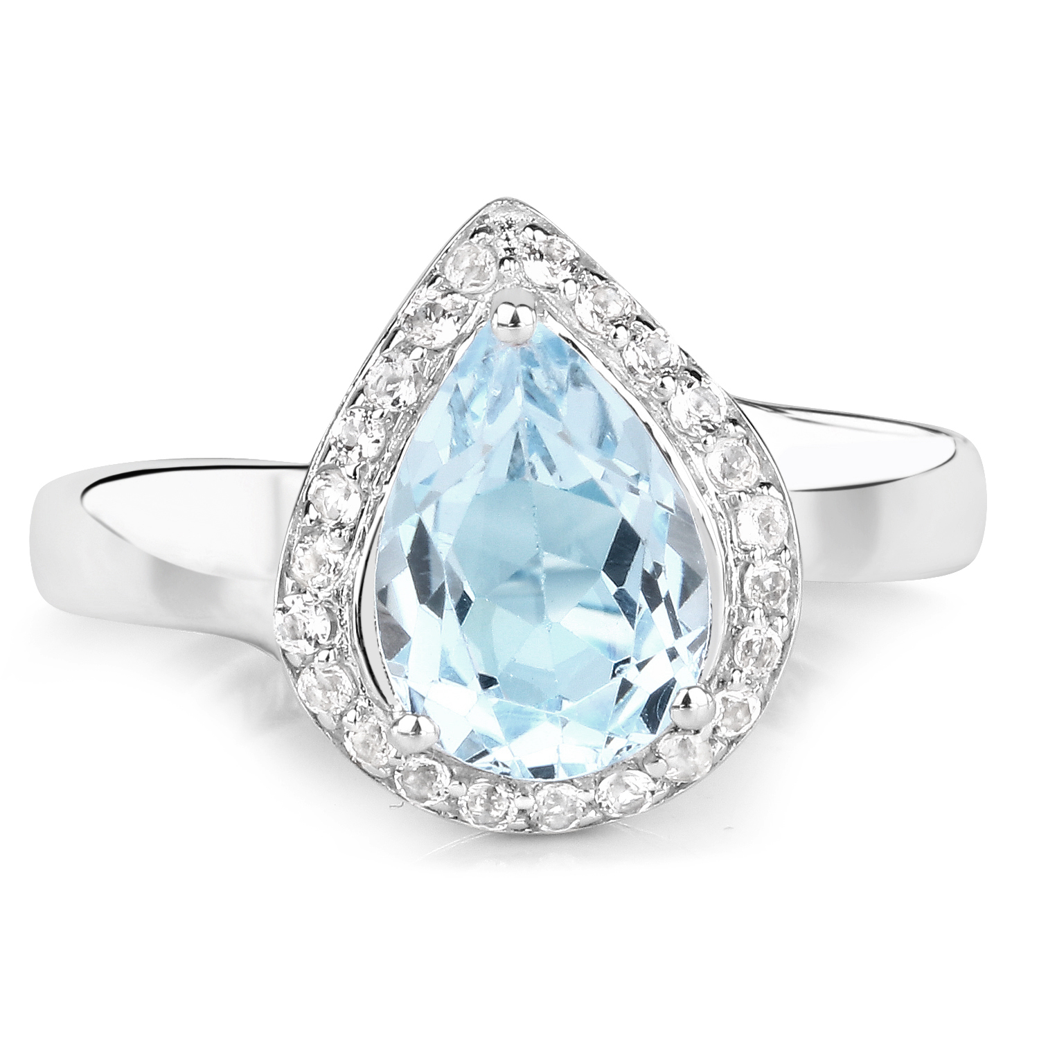 2.25 Carat Genuine Blue Topaz and White Topaz .925 Sterling Silver Ring
