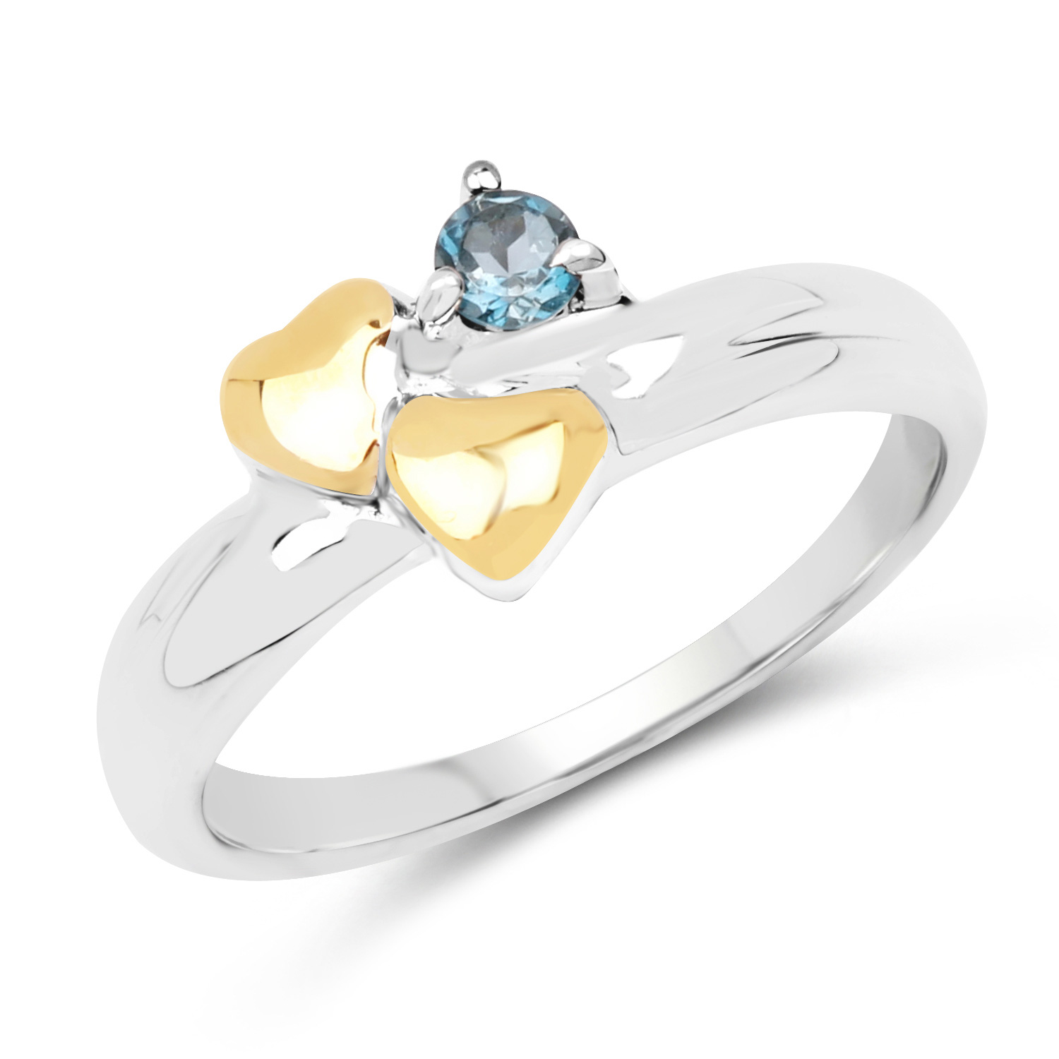 14K Yellow Gold Plated 0.14 Carat Genuine London Blue Topaz .925 Sterling Silver Ring