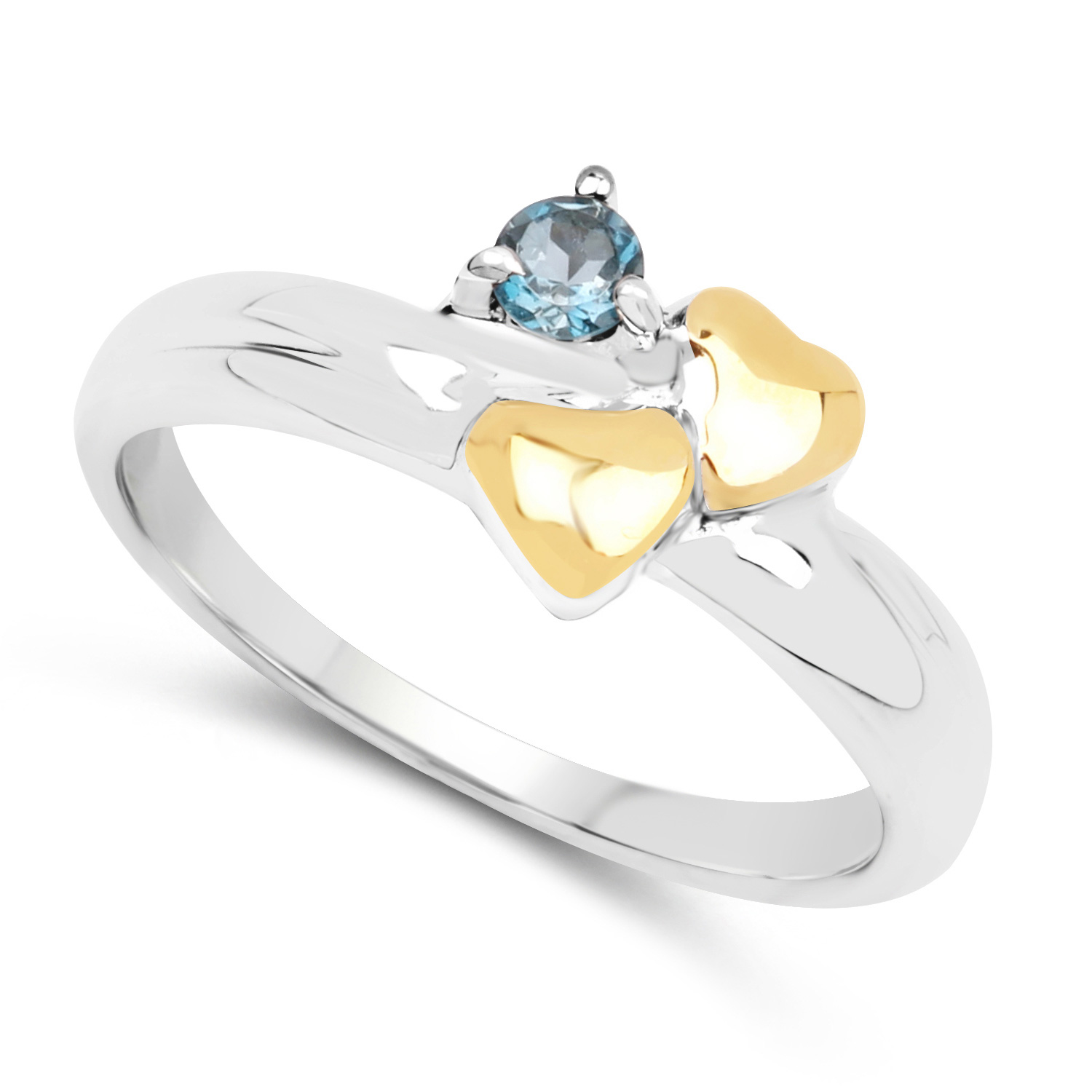 14K Yellow Gold Plated 0.14 Carat Genuine London Blue Topaz .925 Sterling Silver Ring
