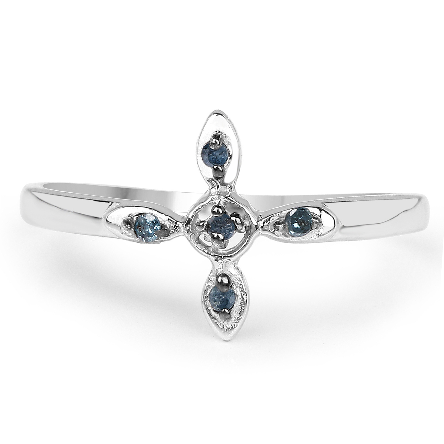 0.05 Carat Genuine Blue Diamond .925 Sterling Silver Ring