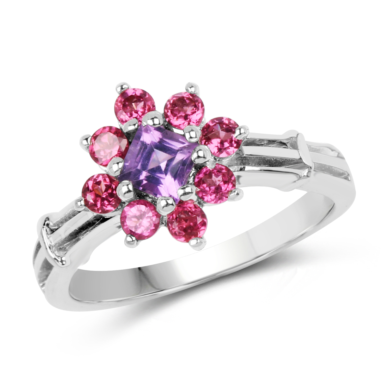 1.04 Carat Genuine Amethyst and Rhodolite .925 Sterling Silver Ring