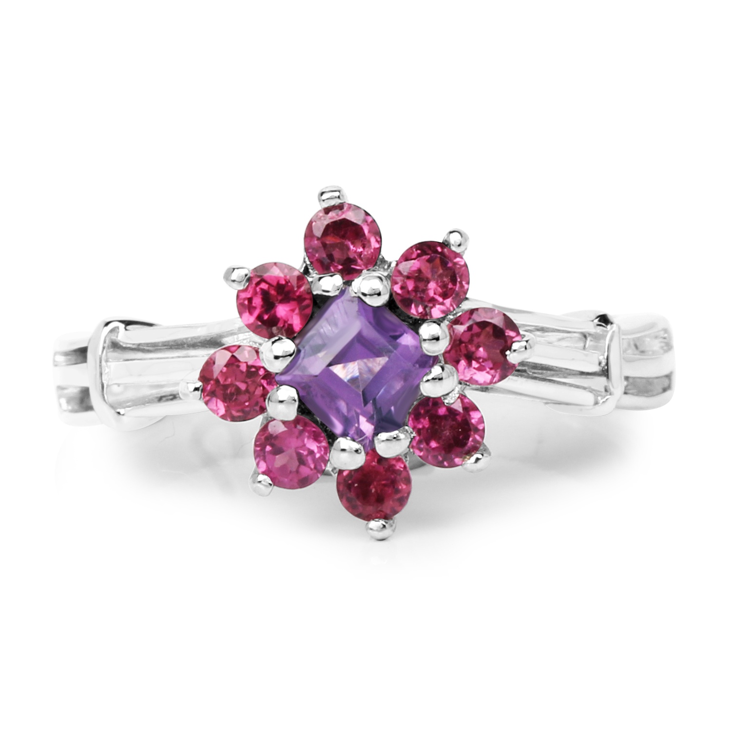 1.04 Carat Genuine Amethyst and Rhodolite .925 Sterling Silver Ring
