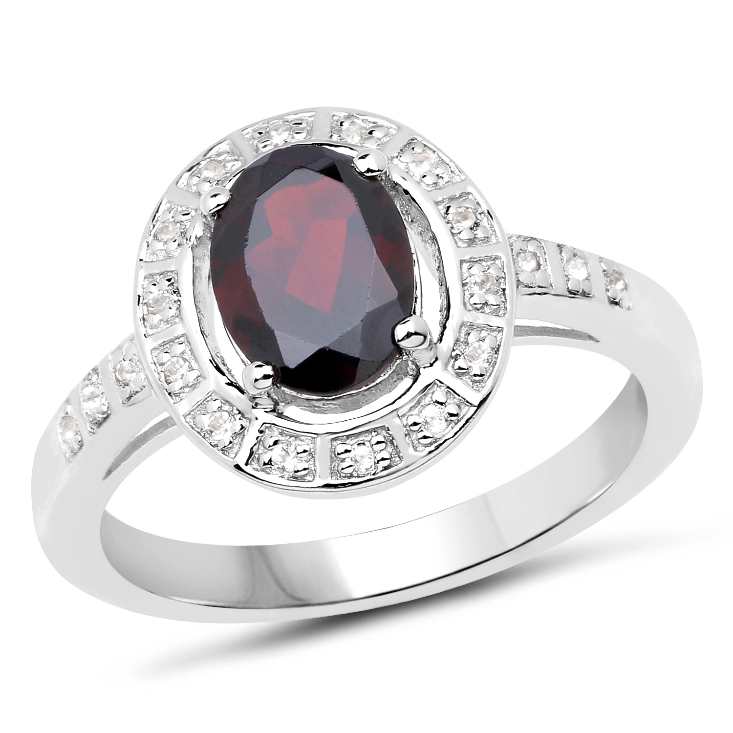 1.70 Carat Genuine Garnet & White Topaz .925 Sterling Silver Ring