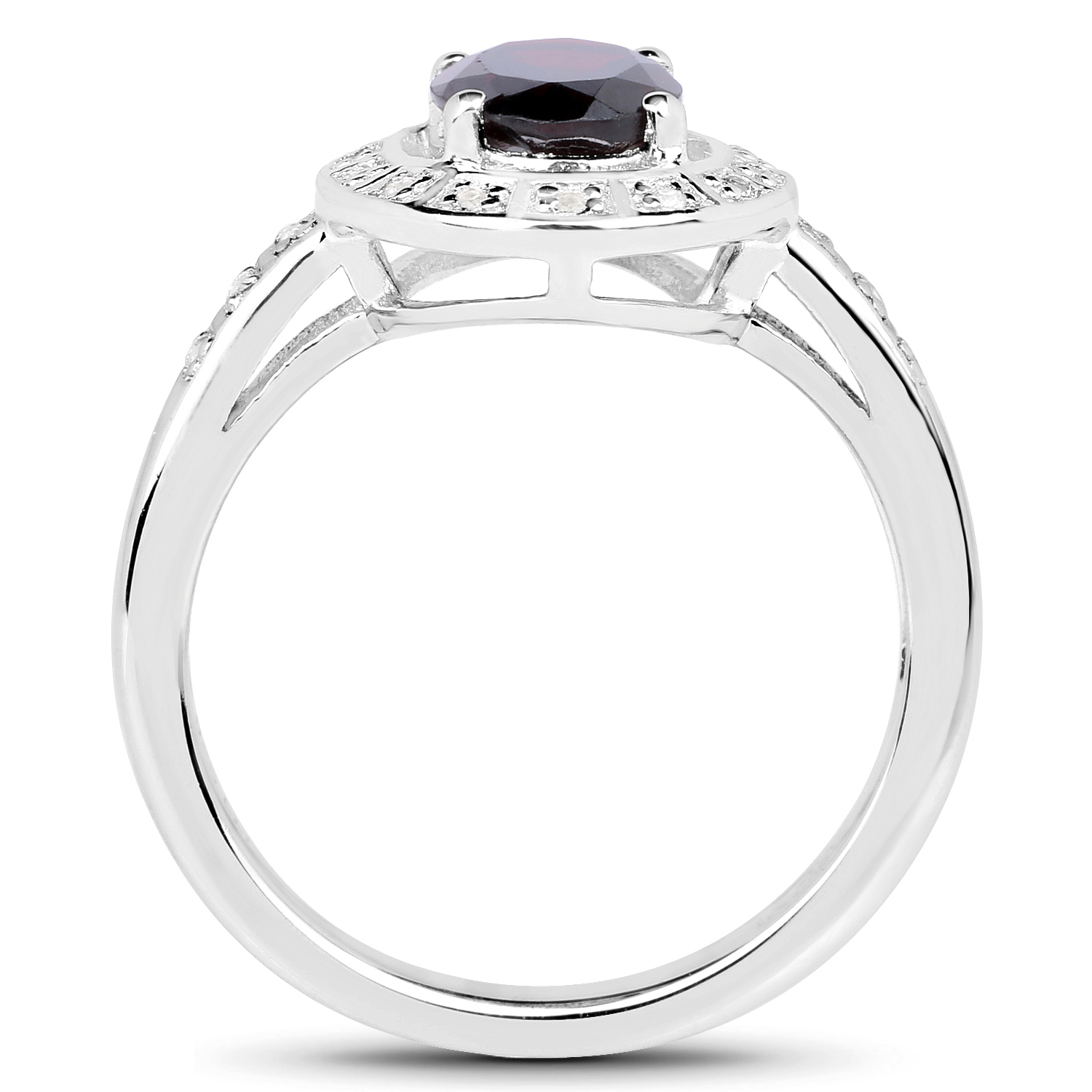 1.70 Carat Genuine Garnet & White Topaz .925 Sterling Silver Ring