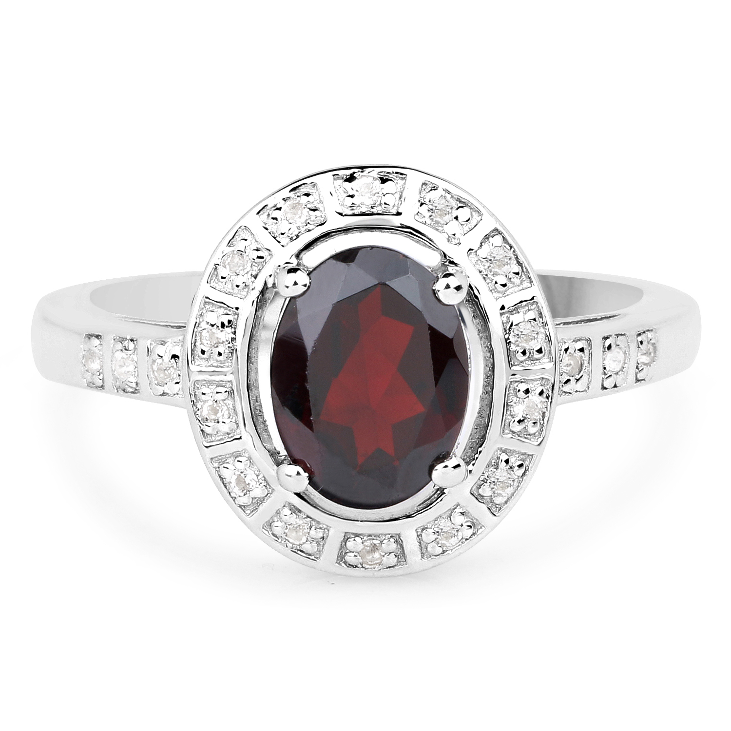 1.70 Carat Genuine Garnet & White Topaz .925 Sterling Silver Ring