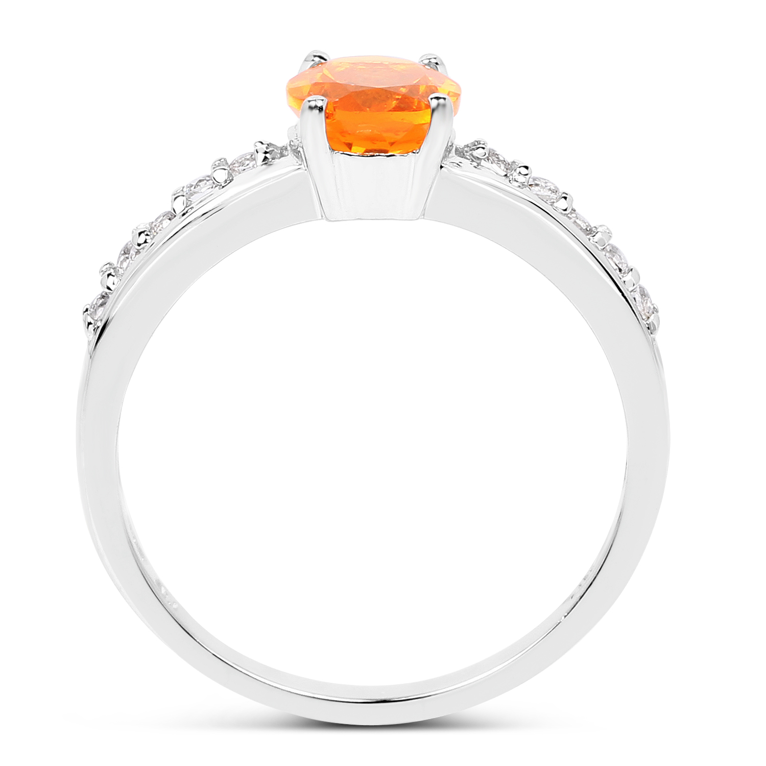 0.80 Carat Genuine Fire Opal and White Topaz .925 Sterling Silver Ring