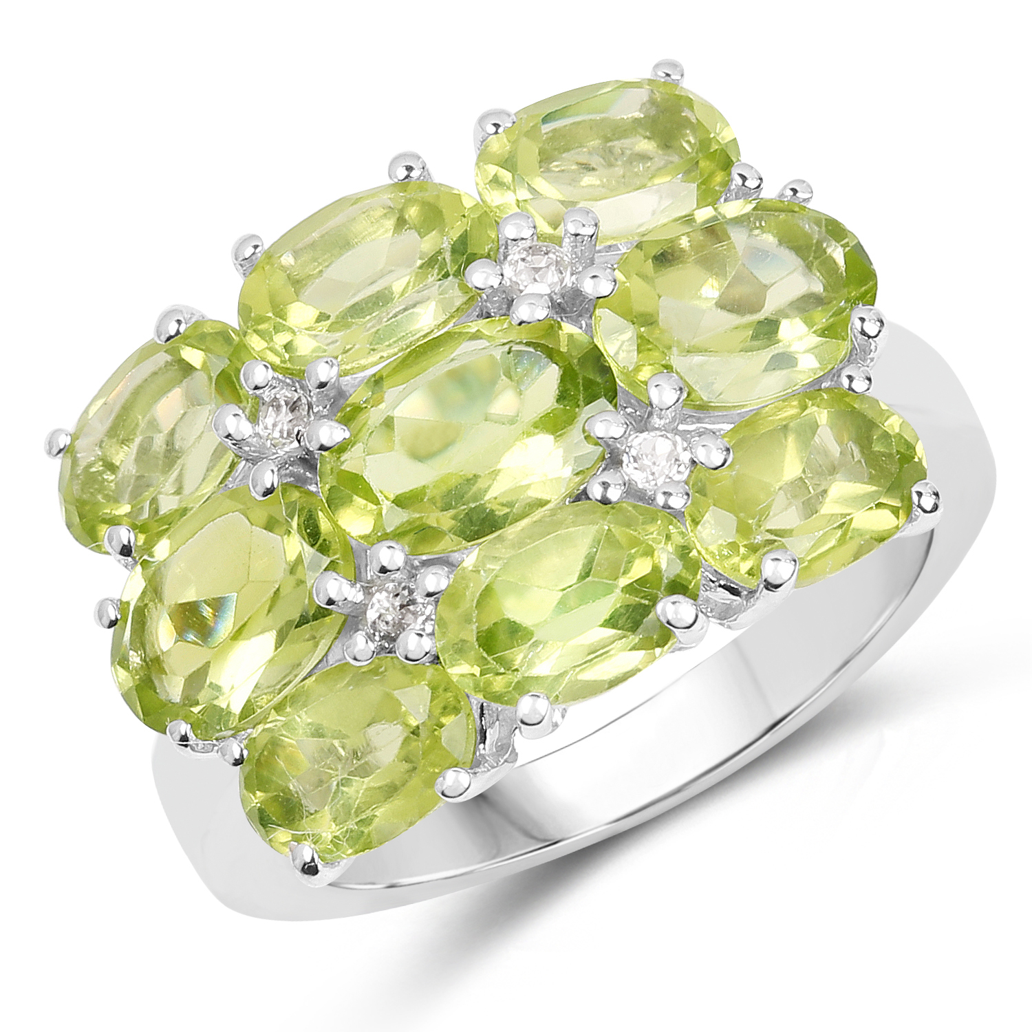 5.28 Carat Genuine Peridot & White Topaz .925 Sterling Silver Ring